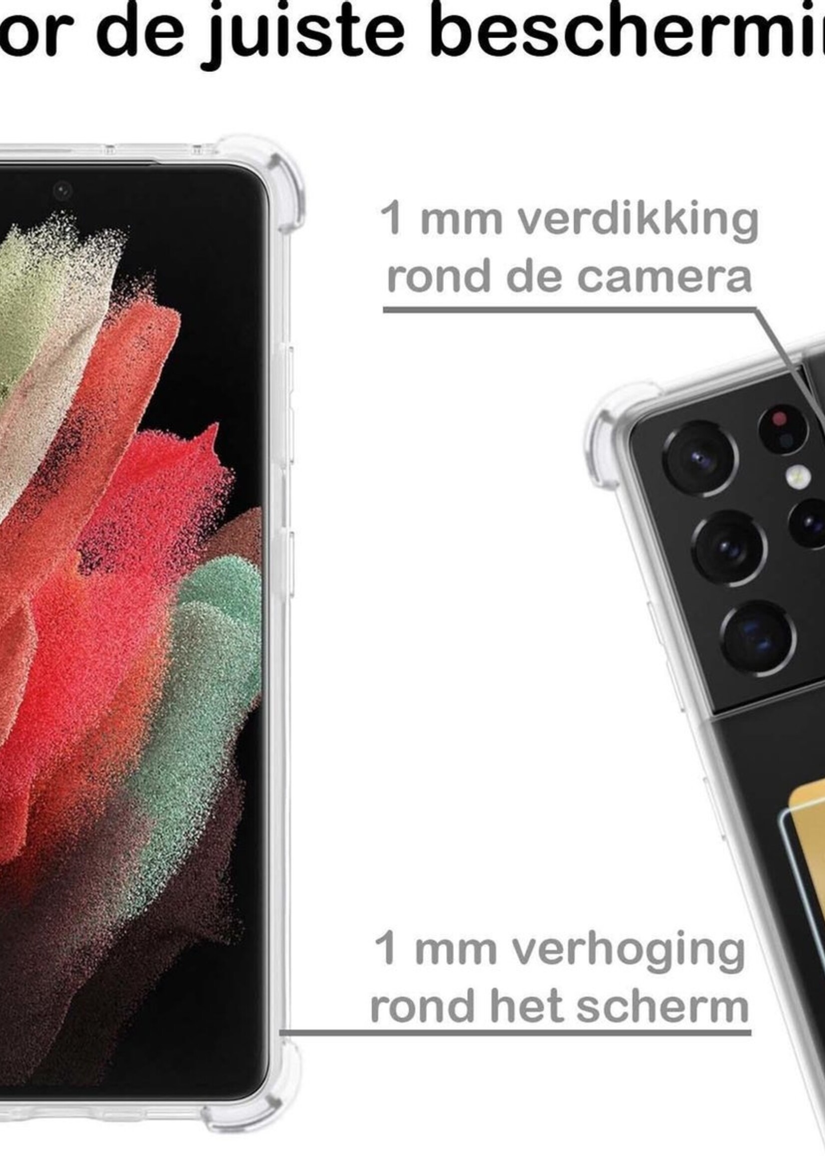 BTH Hoesje Geschikt voor Samsung S21 Ultra Hoesje Met Pasjeshouder Siliconen Case Met Kaarthouder - Hoes Geschikt voor Samsung Galaxy S21 Ultra Hoesje Shock Proof Case - Transparant