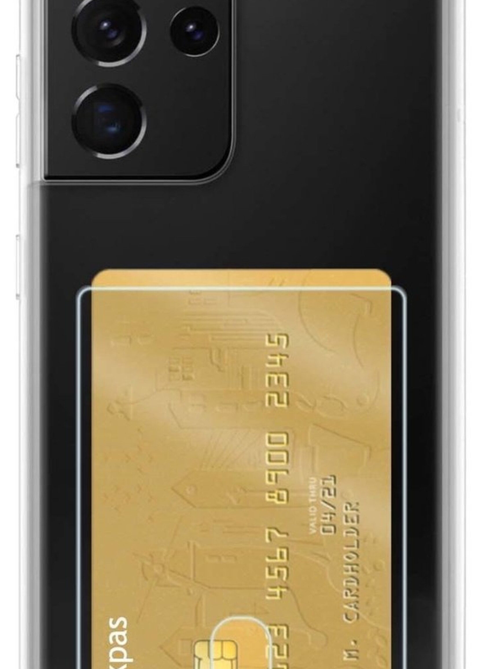 BTH Hoesje Geschikt voor Samsung S21 Ultra Hoesje Met Pasjeshouder Siliconen Case Met Kaarthouder - Hoes Geschikt voor Samsung Galaxy S21 Ultra Hoesje Shock Proof Case - Transparant - 2 PACK