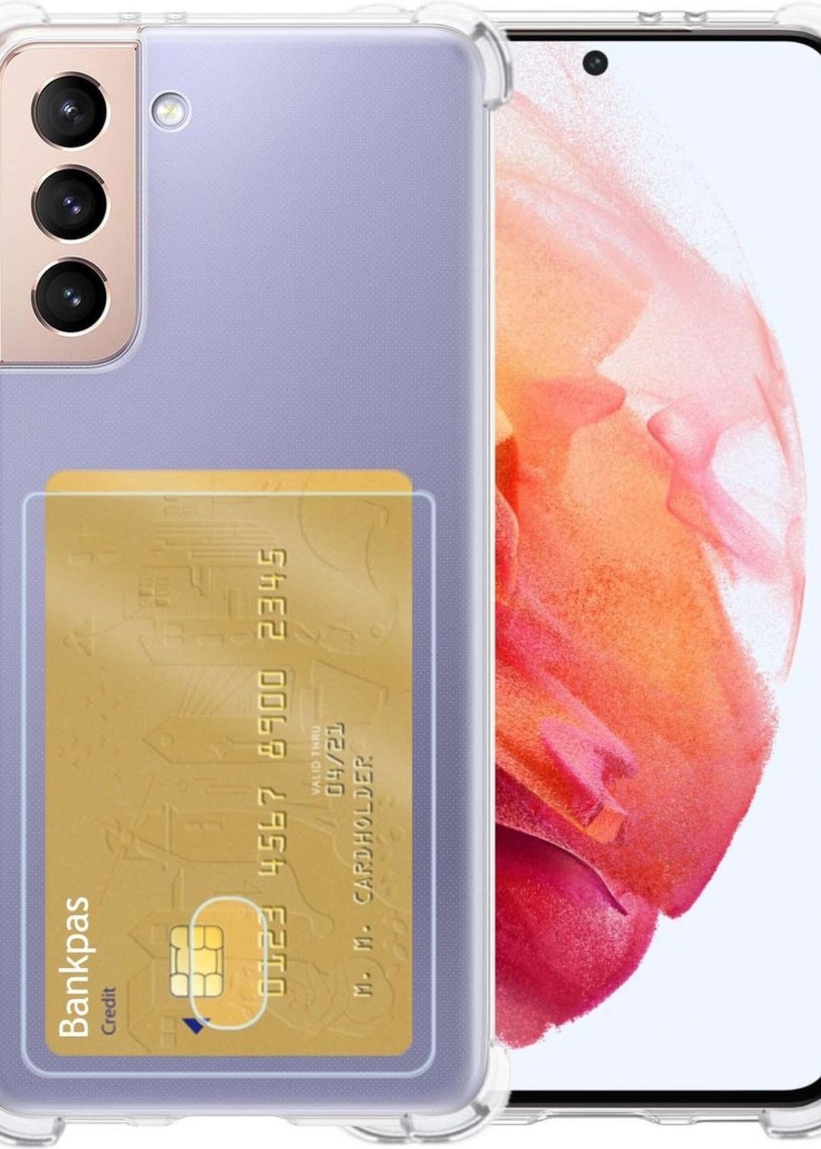 BTH Hoesje Geschikt voor Samsung S21 Plus Hoesje Met Pasjeshouder Siliconen Case Met Kaarthouder - Hoes Geschikt voor Samsung Galaxy S21 Plus Hoesje Shock Proof Case - Transparant