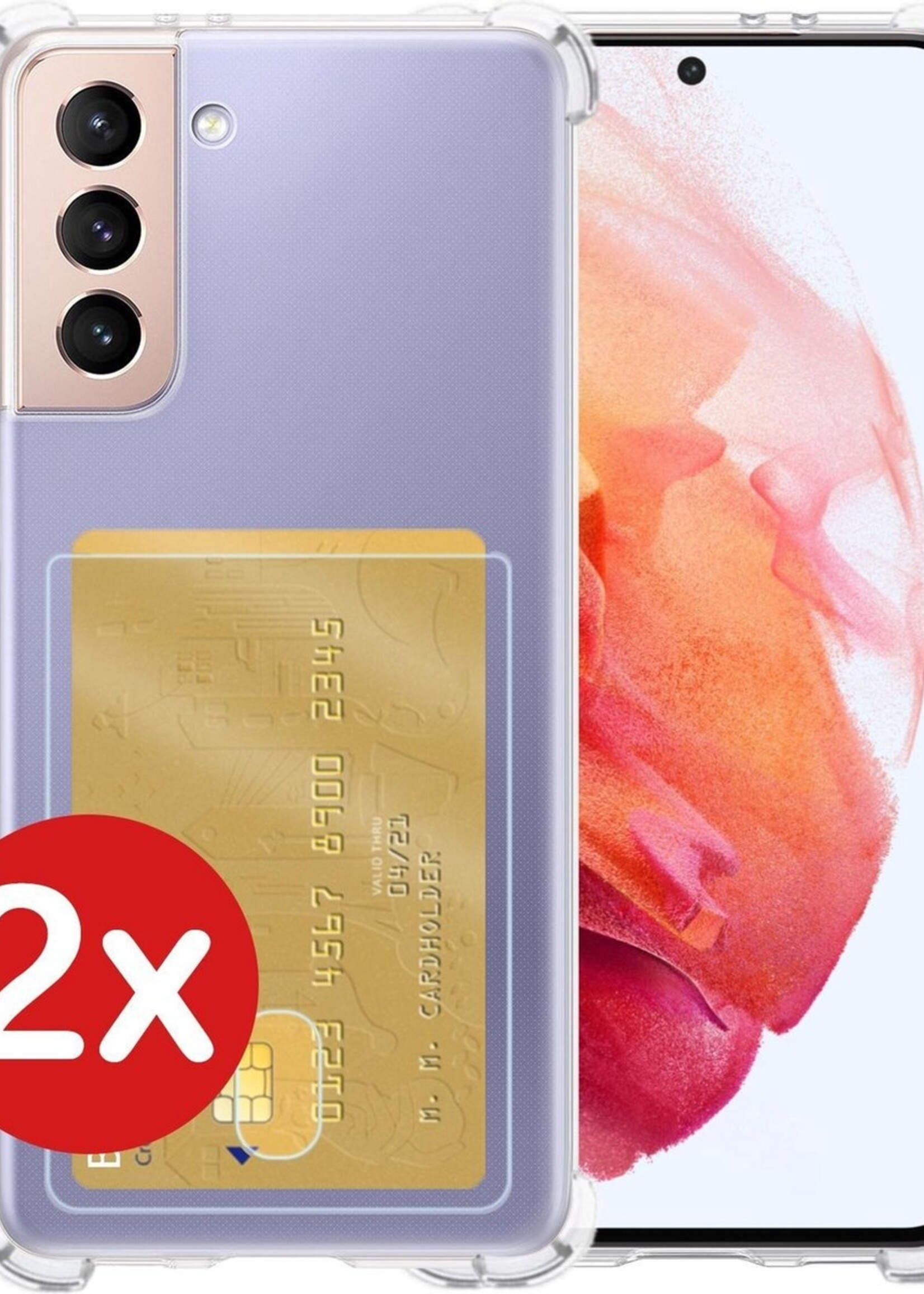 BTH Hoesje Geschikt voor Samsung S21 Plus Hoesje Met Pasjeshouder Siliconen Case Met Kaarthouder - Hoes Geschikt voor Samsung Galaxy S21 Plus Hoesje Shock Proof Case - Transparant - 2 PACK