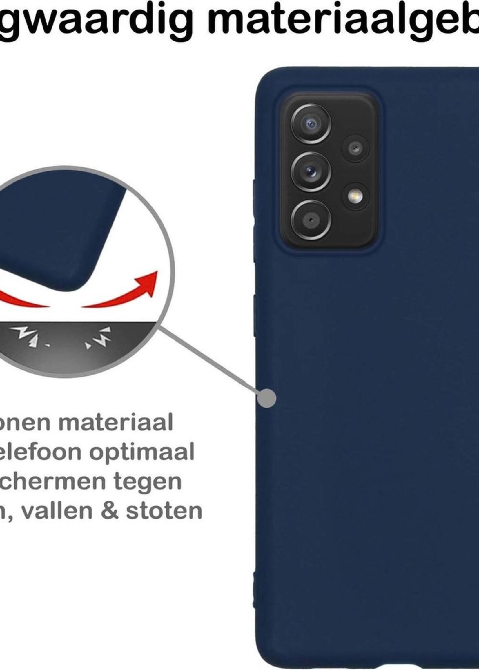 BTH Hoesje Geschikt voor Samsung A52 Hoesje Siliconen Case Hoes - Hoes Geschikt voor Samsung Galaxy A52 Hoes Cover Case - Donkerblauw - 2 PACK