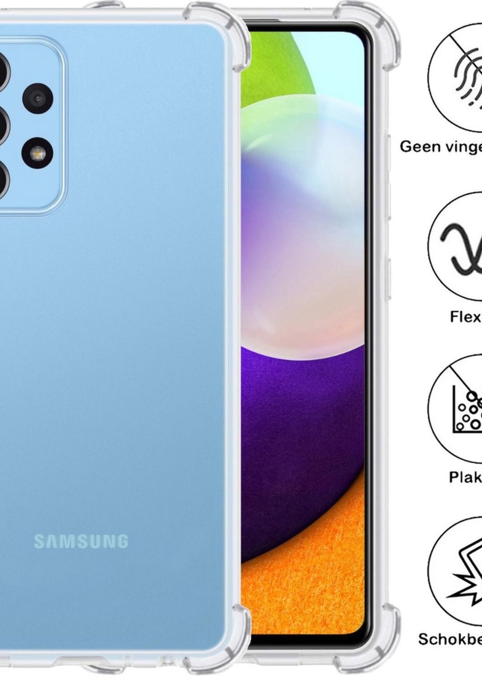 BTH Hoesje Geschikt voor Samsung A52 Hoesje Siliconen Shock Proof Case Hoes - Hoes Geschikt voor Samsung Galaxy A52 Hoes Cover Case Shockproof - Transparant - 2 PACK