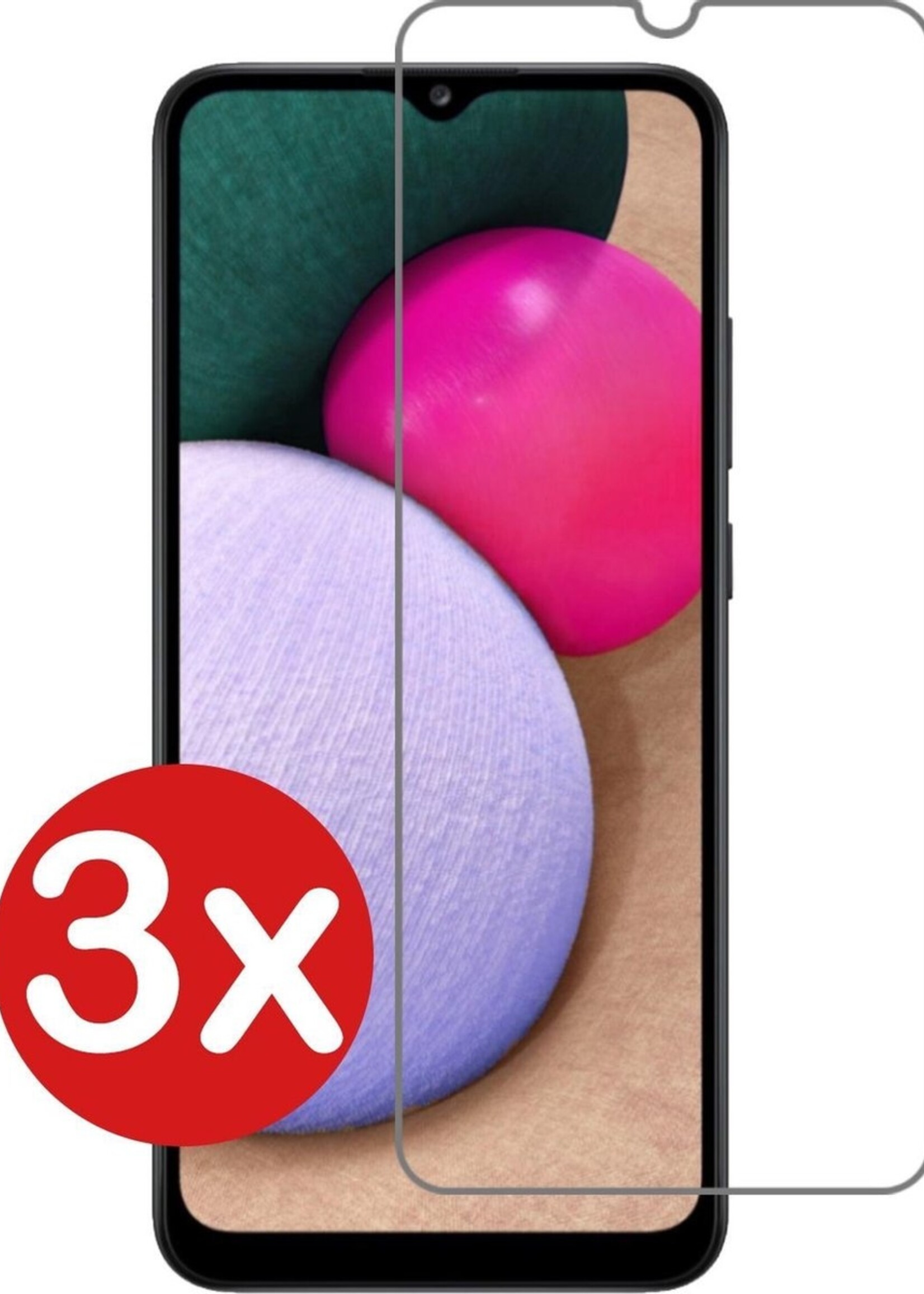 BTH Screenprotector Geschikt voor Samsung A02s Screenprotector Glas Gehard Tempered Glass - Screenprotector Geschikt voor Samsung Galaxy A02s Screen Protector Screen Cover - 3 PACK