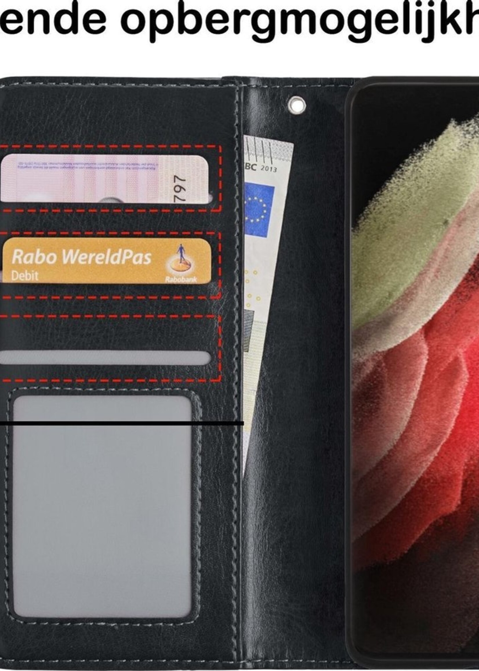 BTH Hoesje Geschikt voor Samsung S21 Ultra Hoesje Book Case Hoes Portemonnee Cover Walletcase Met Screenprotector - Hoes Geschikt voor Samsung Galaxy S21 Ultra Hoes Bookcase Hoesje - Zwart