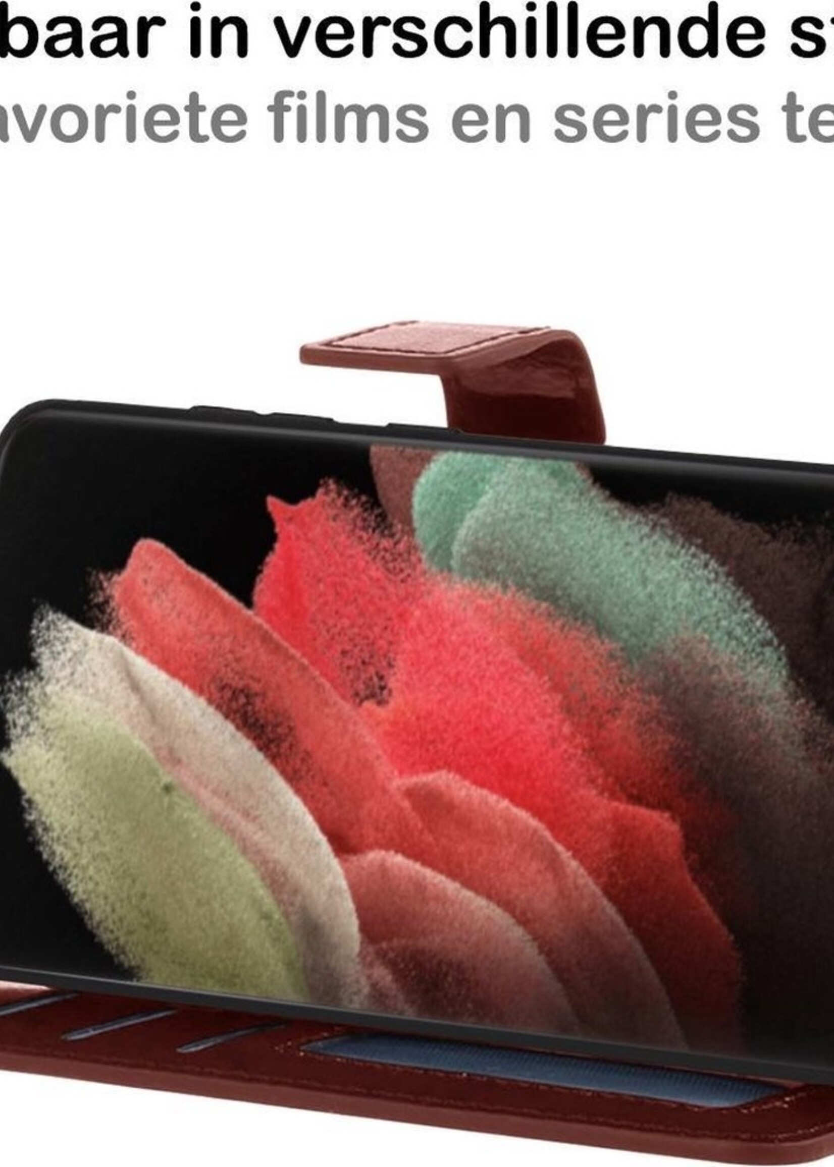 BTH Hoesje Geschikt voor Samsung S21 Ultra Hoesje Book Case Hoes Portemonnee Cover Walletcase Met Screenprotector - Hoes Geschikt voor Samsung Galaxy S21 Ultra Hoes Bookcase Hoesje - Bruin