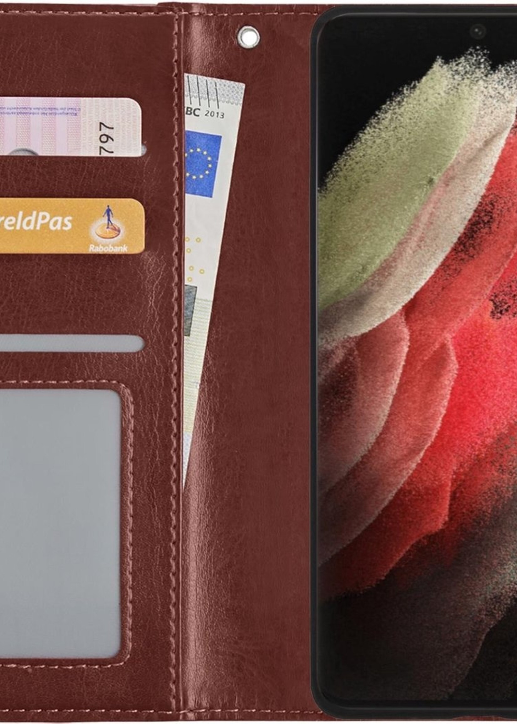 BTH Hoesje Geschikt voor Samsung S21 Ultra Hoesje Book Case Hoes Portemonnee Cover Walletcase Met Screenprotector - Hoes Geschikt voor Samsung Galaxy S21 Ultra Hoes Bookcase Hoesje - Bruin