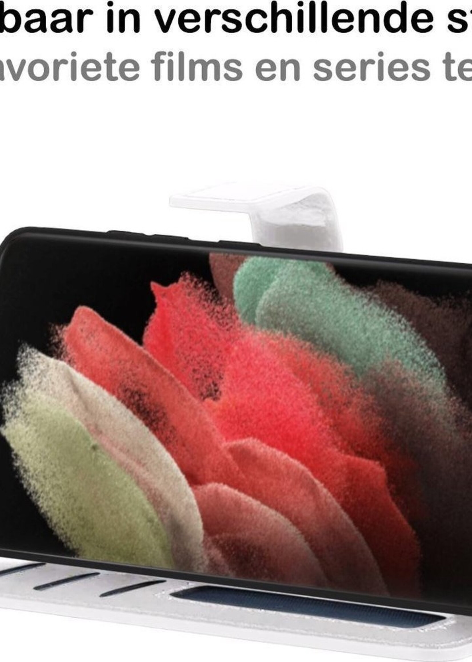 BTH Hoesje Geschikt voor Samsung S21 Ultra Hoesje Book Case Hoes Portemonnee Cover Walletcase Met Screenprotector - Hoes Geschikt voor Samsung Galaxy S21 Ultra Hoes Bookcase Hoesje - Wit