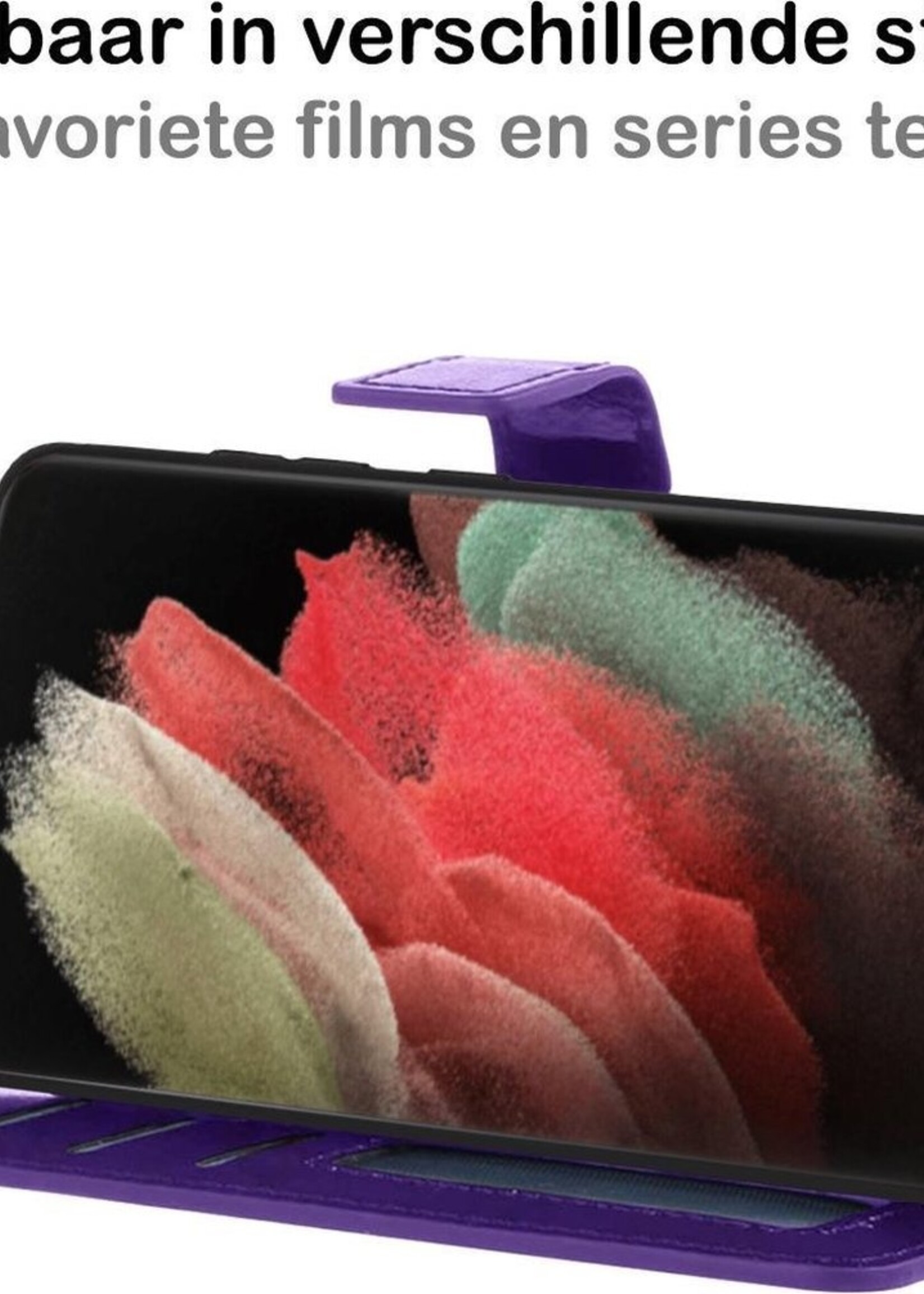 BTH Hoesje Geschikt voor Samsung S21 Ultra Hoesje Book Case Hoes Portemonnee Cover Walletcase Met Screenprotector - Hoes Geschikt voor Samsung Galaxy S21 Ultra Hoes Bookcase Hoesje - Paars