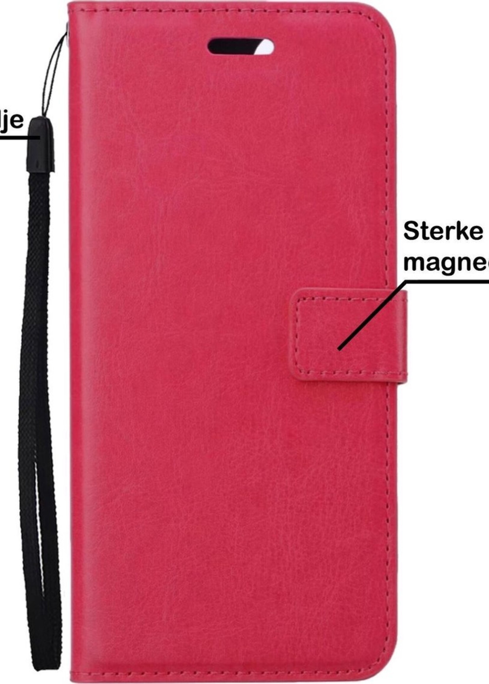 BTH Hoesje Geschikt voor Samsung S21 Ultra Hoesje Book Case Hoes Portemonnee Cover Walletcase Met Screenprotector - Hoes Geschikt voor Samsung Galaxy S21 Ultra Hoes Bookcase Hoesje - Donkerroze