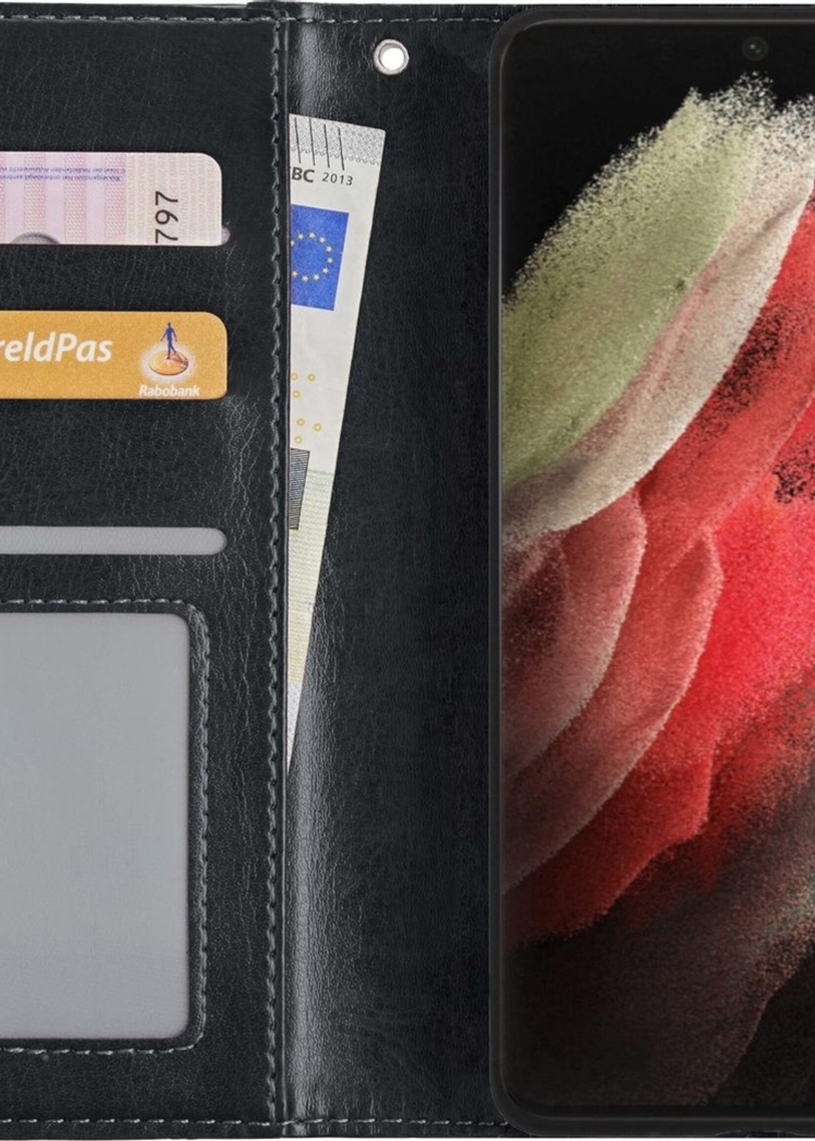 BTH Hoesje Geschikt voor Samsung S21 Ultra Hoesje Book Case Hoes Portemonnee Cover Walletcase Met 2x Screenprotector - Hoes Geschikt voor Samsung Galaxy S21 Ultra Hoes Bookcase Hoesje - Zwart