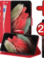 BTH BTH Samsung Galaxy S21 Ultra Hoesje Bookcase Rood Met 2x Screenprotector
