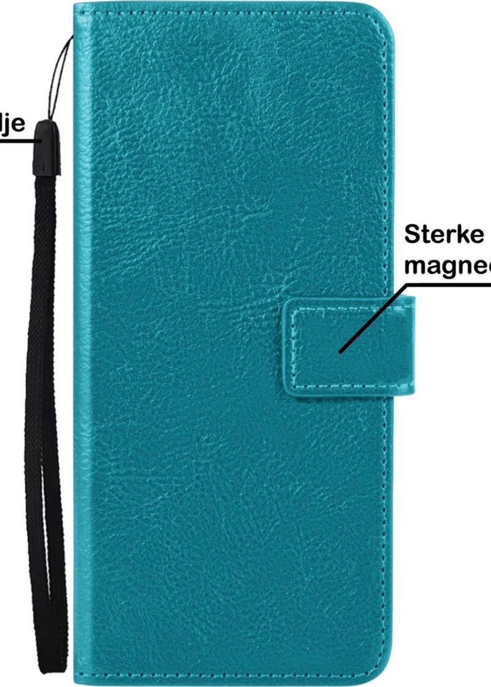 BTH Hoesje Geschikt voor Samsung S21 Ultra Hoesje Book Case Hoes Portemonnee Cover Walletcase Met 2x Screenprotector - Hoes Geschikt voor Samsung Galaxy S21 Ultra Hoes Bookcase Hoesje - Turquoise