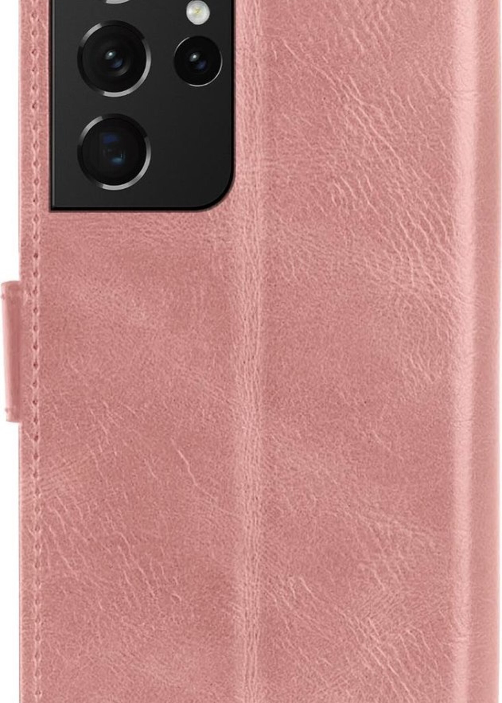 BTH Hoesje Geschikt voor Samsung S21 Ultra Hoesje Book Case Hoes Portemonnee Cover Walletcase Met 2x Screenprotector - Hoes Geschikt voor Samsung Galaxy S21 Ultra Hoes Bookcase Hoesje - Rosé goud