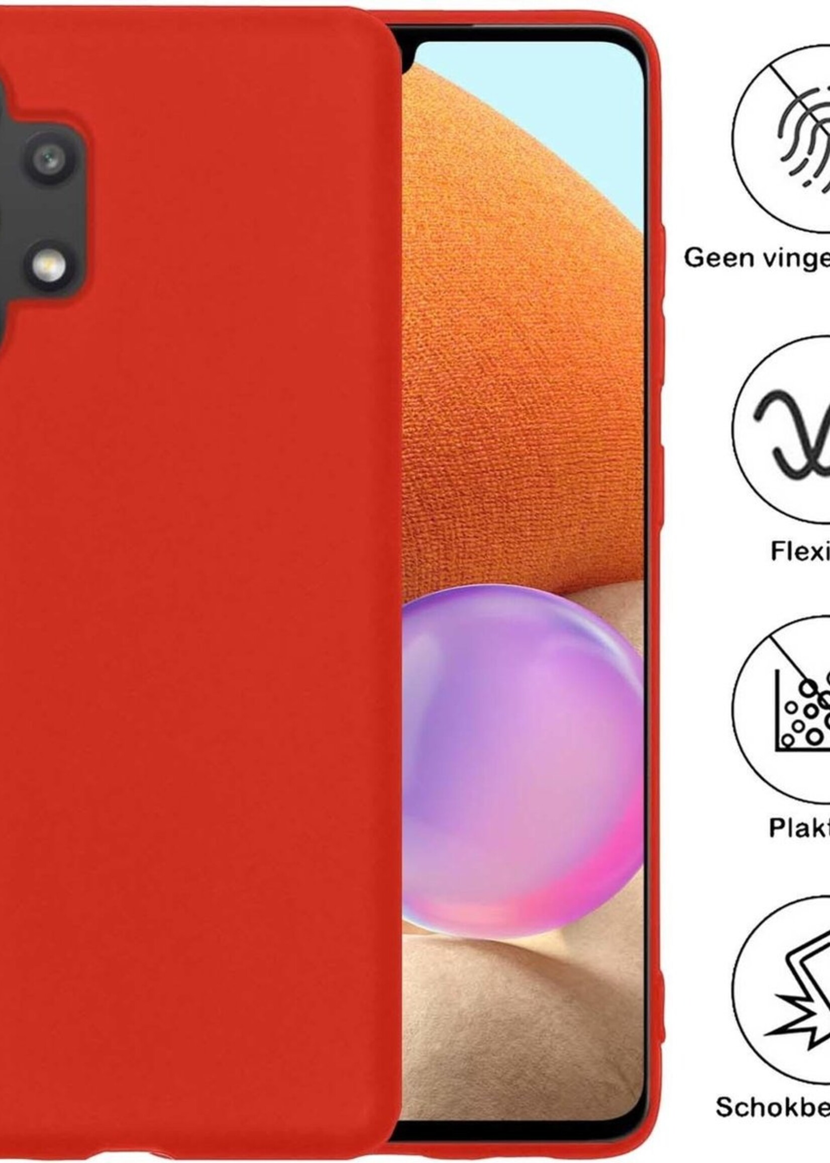 BTH Hoesje Geschikt voor Samsung A32 5G Hoesje Siliconen Case Hoes - Hoes Geschikt voor Samsung Galaxy A32 5G Hoes Cover Case - Rood