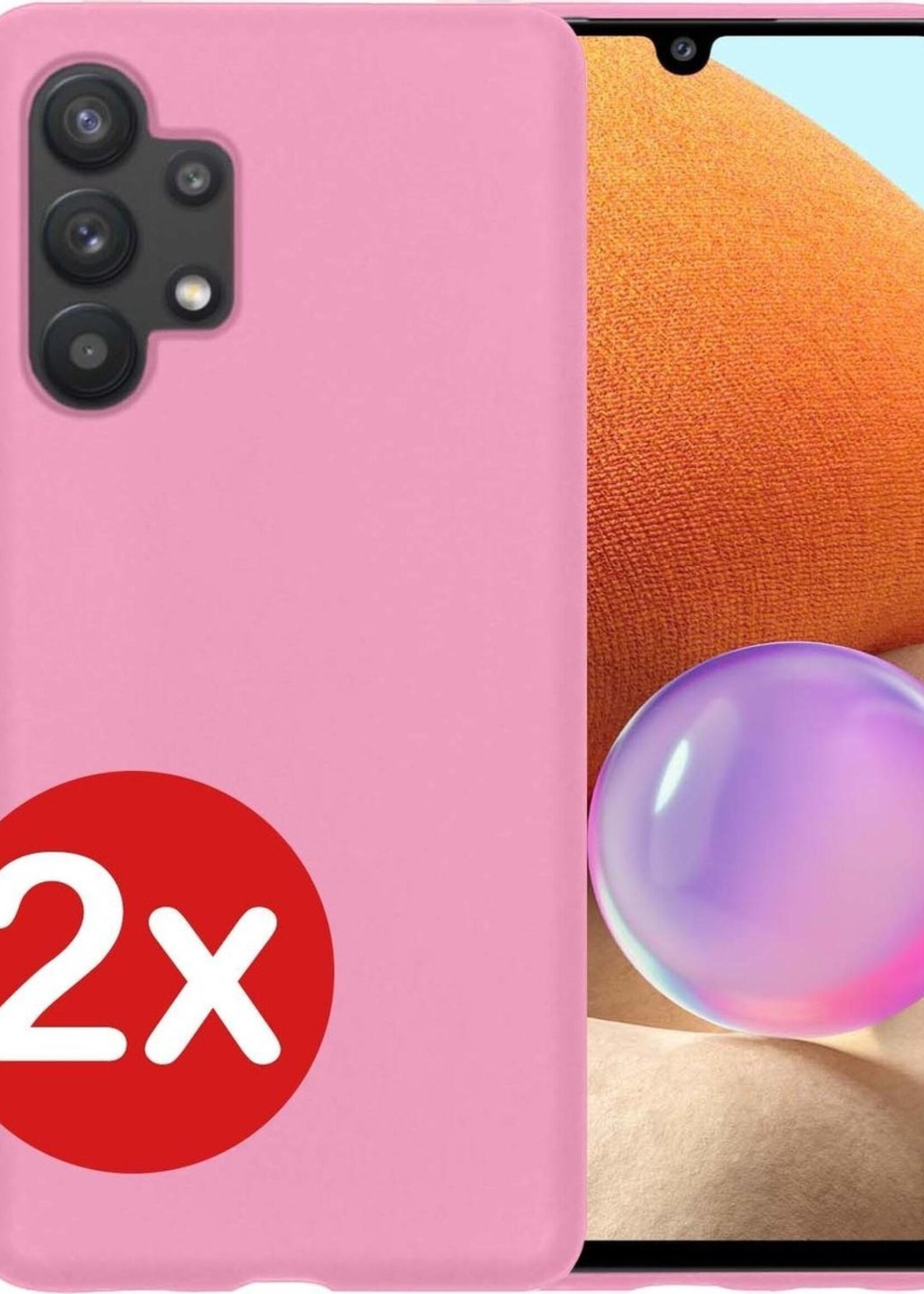 BTH Hoesje Geschikt voor Samsung A32 5G Hoesje Siliconen Case Hoes - Hoes Geschikt voor Samsung Galaxy A32 5G Hoes Cover Case - Lichtroze - 2 PACK