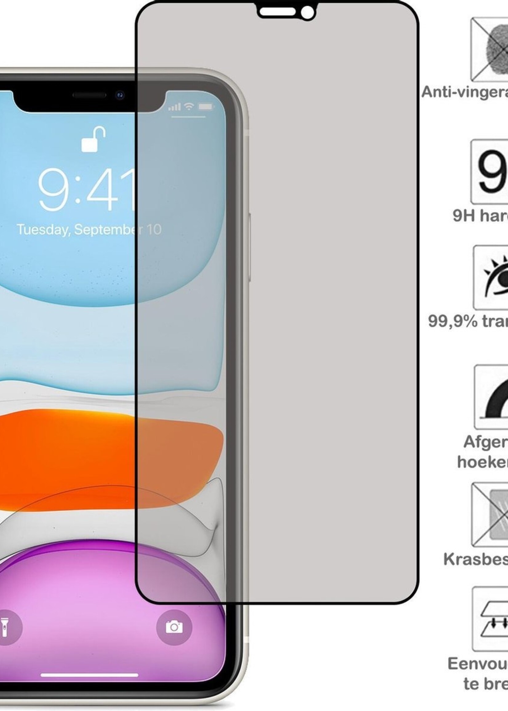 BTH Screenprotector Geschikt voor iPhone X Screenprotector Privacy Glas Gehard Full Cover - Screenprotector Geschikt voor iPhone X Screenprotector Privacy Tempered Glass - 3 PACK
