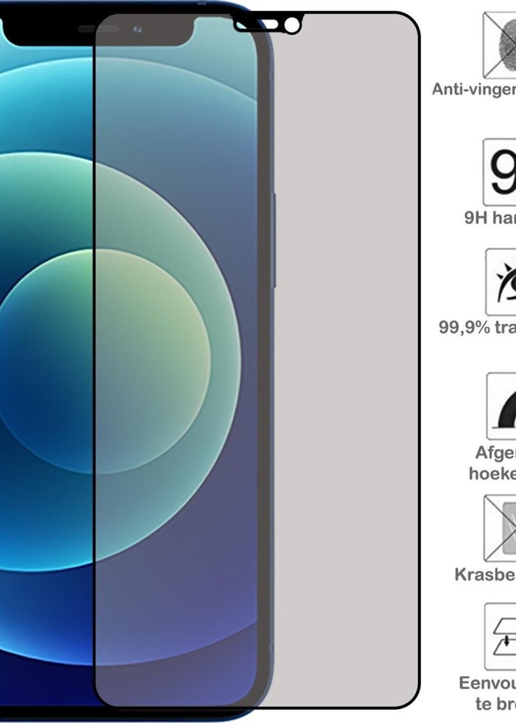 BTH Screenprotector Geschikt voor iPhone 12 Pro Max Screenprotector Privacy Glas Gehard Full Cover - Screenprotector Geschikt voor iPhone 12 Pro Max Screenprotector Privacy Tempered Glass - 2 PACK