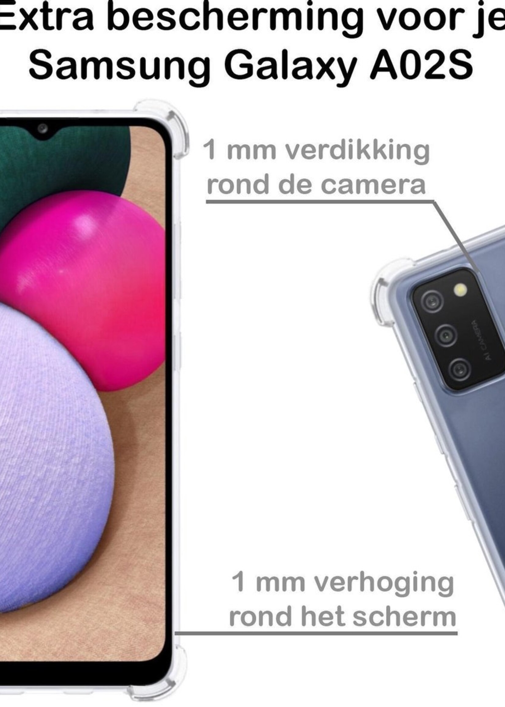 BTH Hoesje Geschikt voor Samsung A02s Hoesje Siliconen Shock Proof Case Hoes Met Screenprotector - Hoes Geschikt voor Samsung Galaxy A02s Hoes Cover Case Shockproof - Transparant