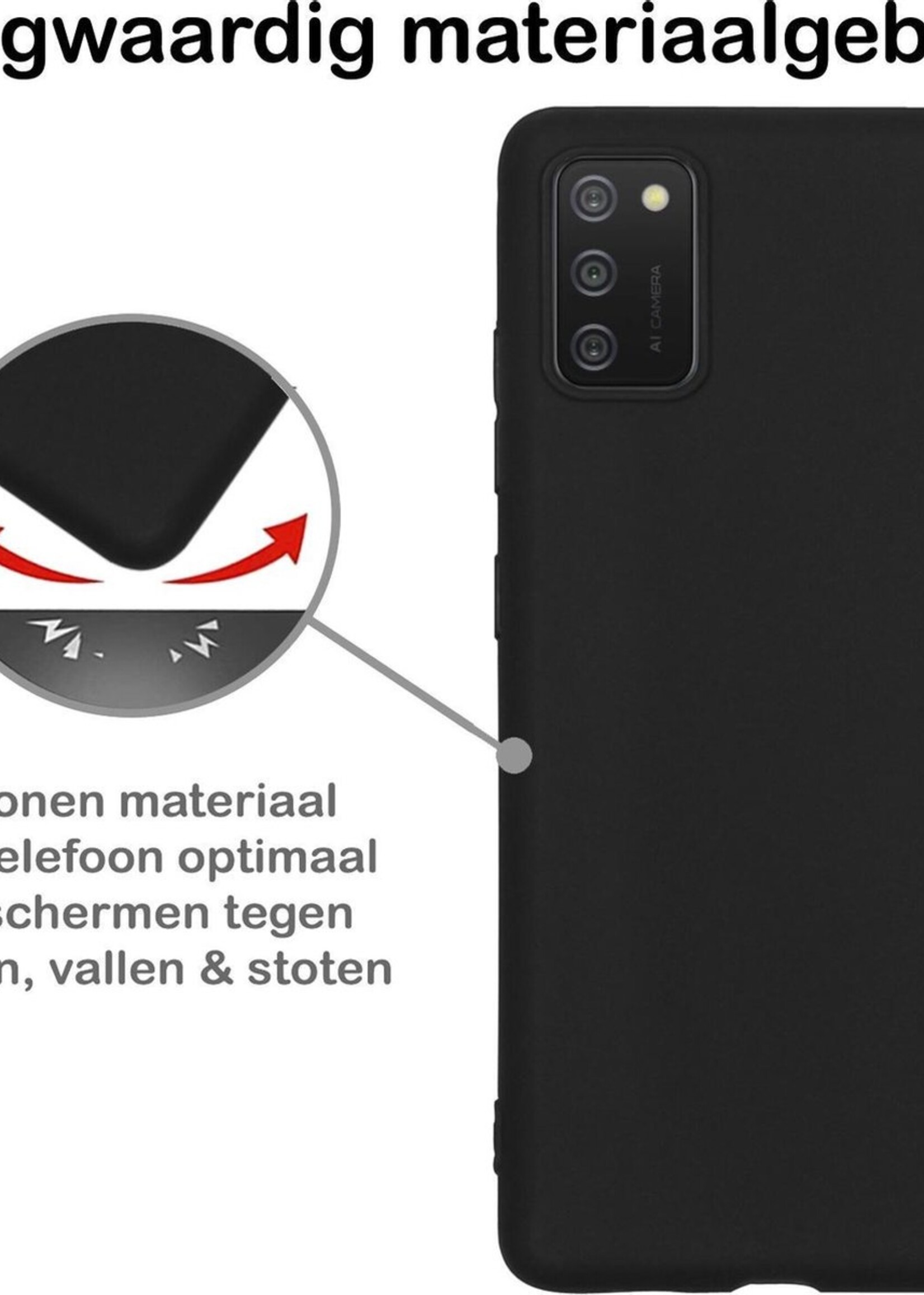 BTH Hoesje Geschikt voor Samsung A02s Hoesje Siliconen Case Hoes Met Screenprotector - Hoes Geschikt voor Samsung Galaxy A02s Hoes Cover Case - Zwart