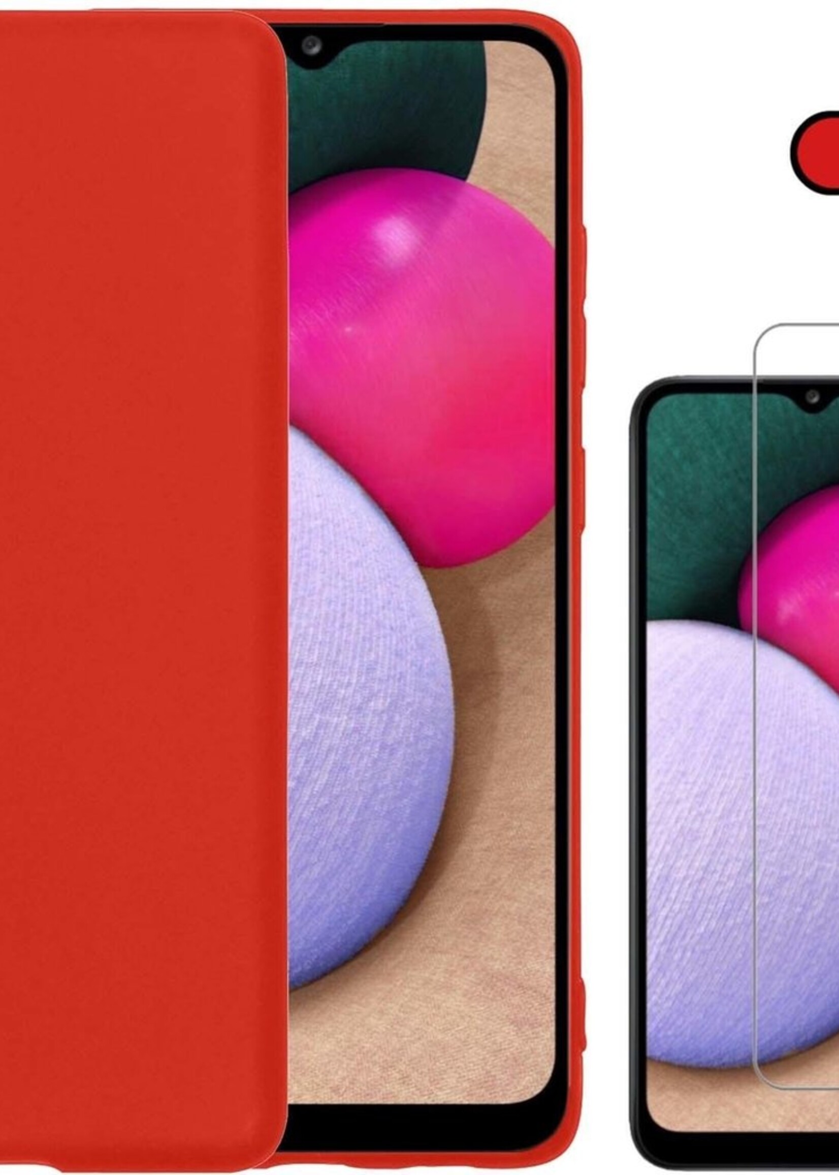 BTH Hoesje Geschikt voor Samsung A02s Hoesje Siliconen Case Hoes Met Screenprotector - Hoes Geschikt voor Samsung Galaxy A02s Hoes Cover Case - Rood