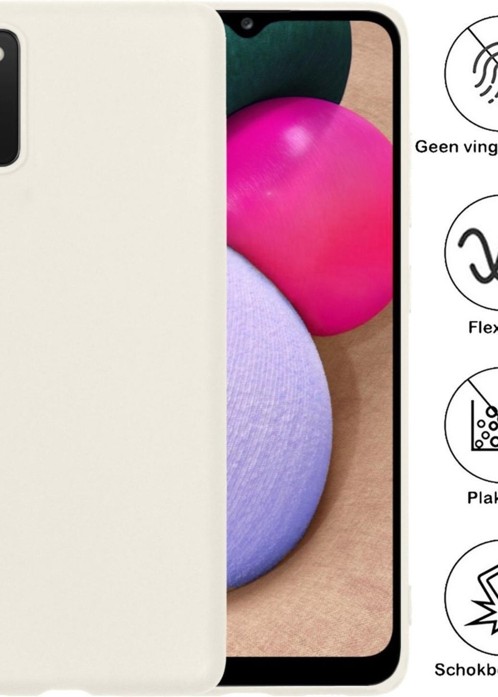 BTH Hoesje Geschikt voor Samsung A02s Hoesje Siliconen Case Hoes Met Screenprotector - Hoes Geschikt voor Samsung Galaxy A02s Hoes Cover Case - Wit