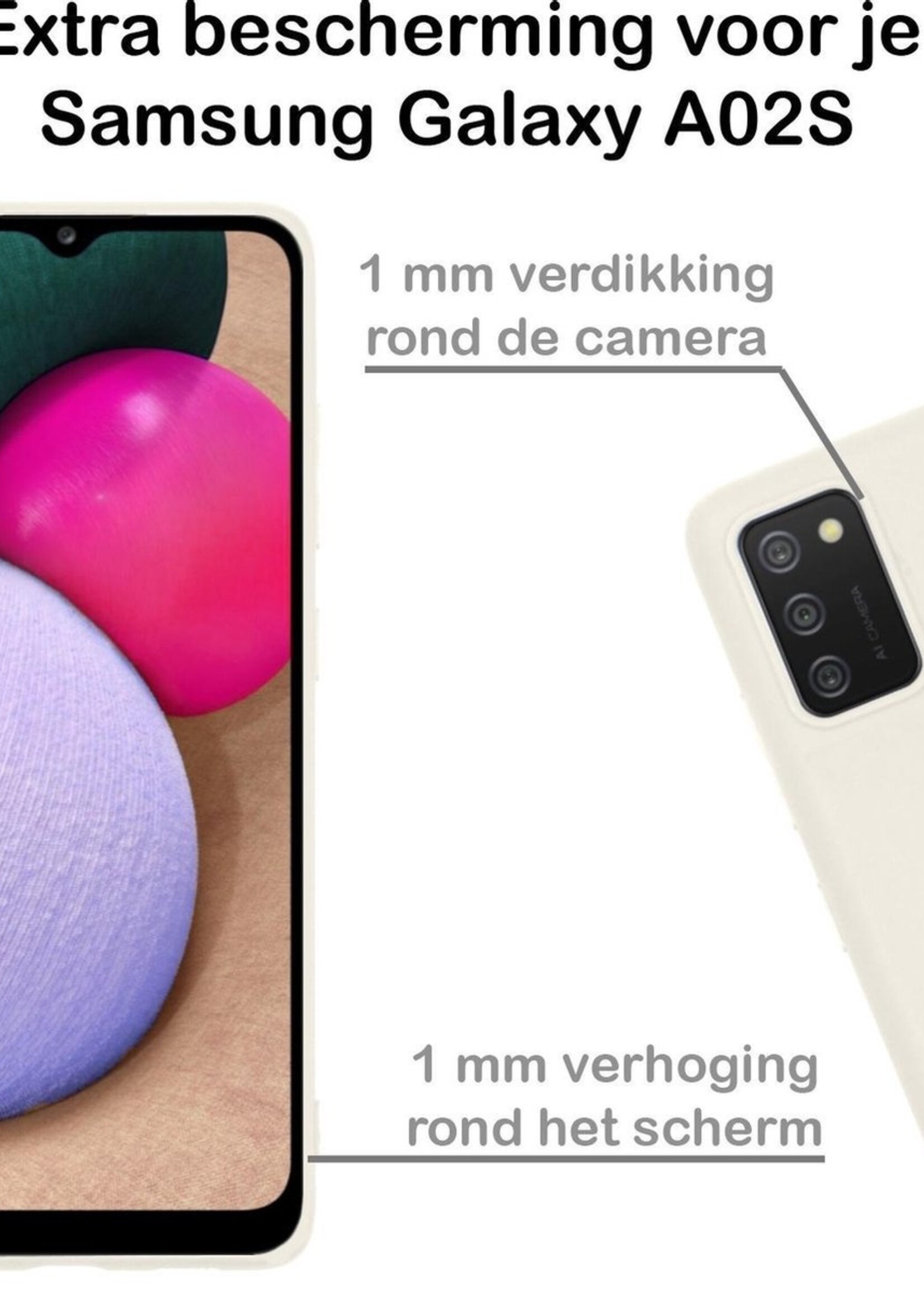 BTH Hoesje Geschikt voor Samsung A02s Hoesje Siliconen Case Hoes Met Screenprotector - Hoes Geschikt voor Samsung Galaxy A02s Hoes Cover Case - Wit