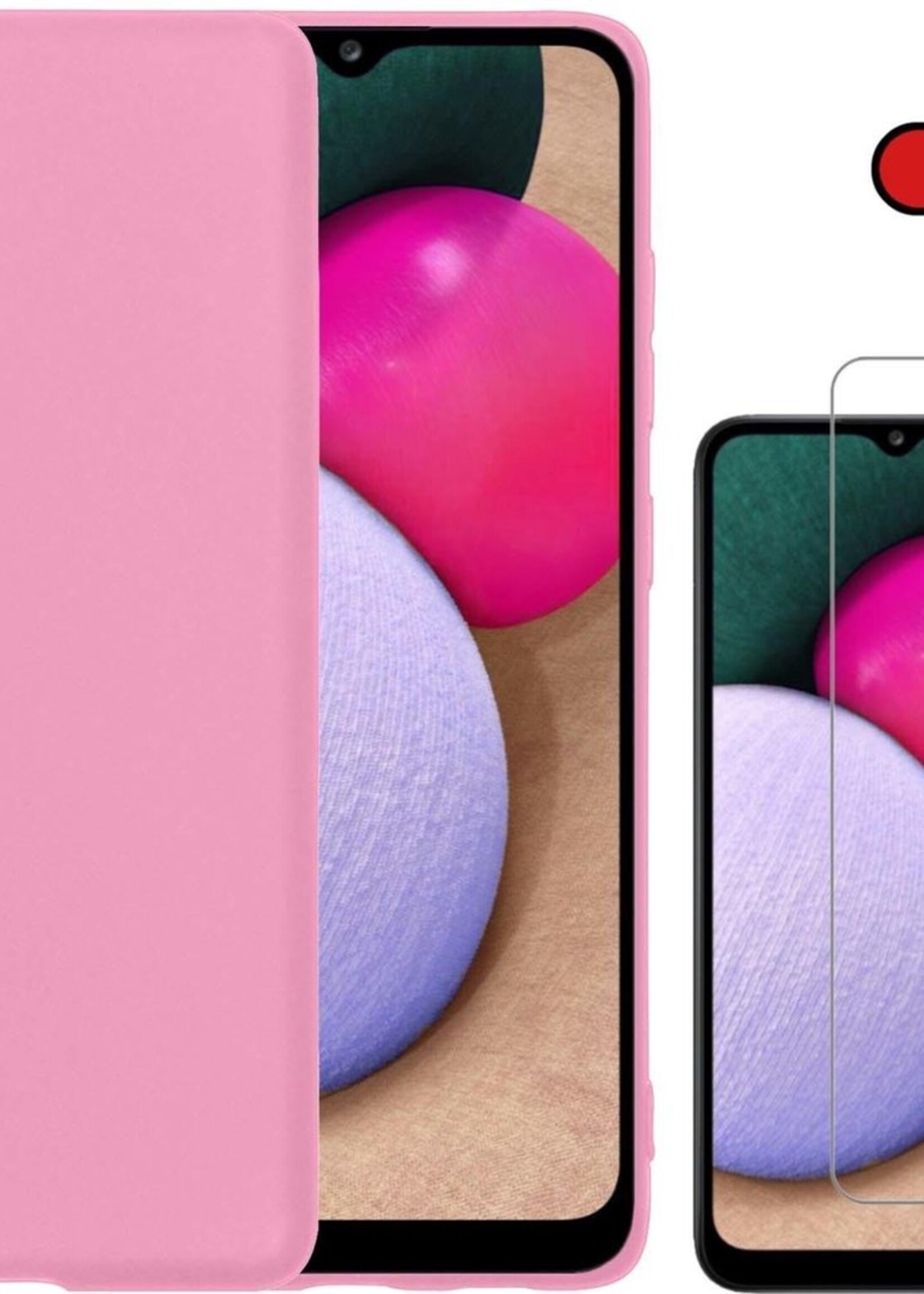 BTH Hoesje Geschikt voor Samsung A02s Hoesje Siliconen Case Hoes Met Screenprotector - Hoes Geschikt voor Samsung Galaxy A02s Hoes Cover Case - Lichtroze