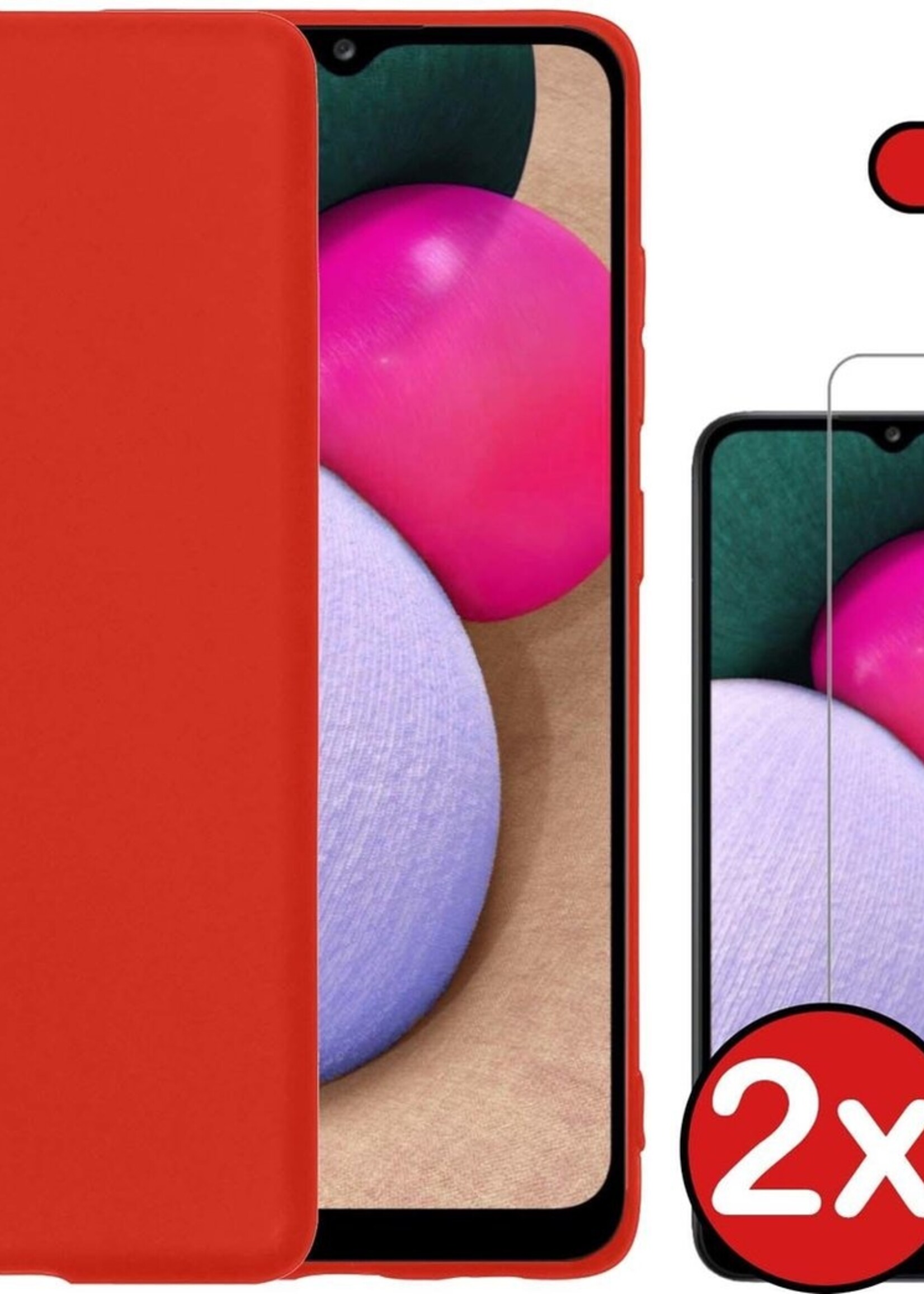 BTH Hoesje Geschikt voor Samsung A02s Hoesje Siliconen Case Hoes Met 2x Screenprotector - Hoes Geschikt voor Samsung Galaxy A02s Hoes Cover Case - Rood