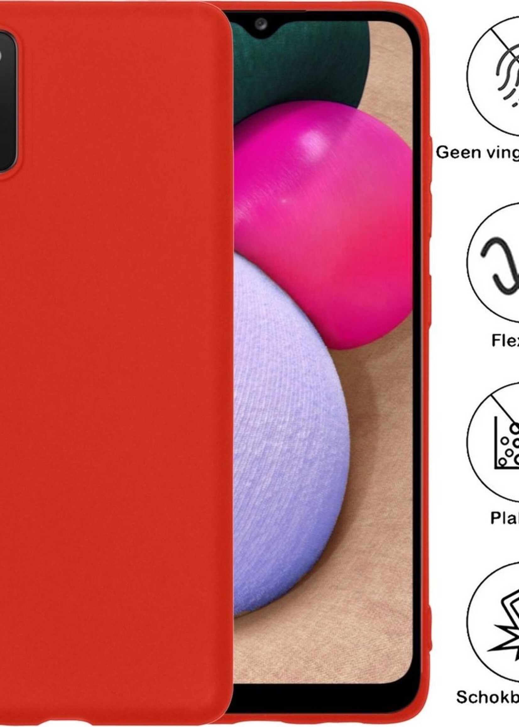 BTH Hoesje Geschikt voor Samsung A02s Hoesje Siliconen Case Hoes Met 2x Screenprotector - Hoes Geschikt voor Samsung Galaxy A02s Hoes Cover Case - Rood