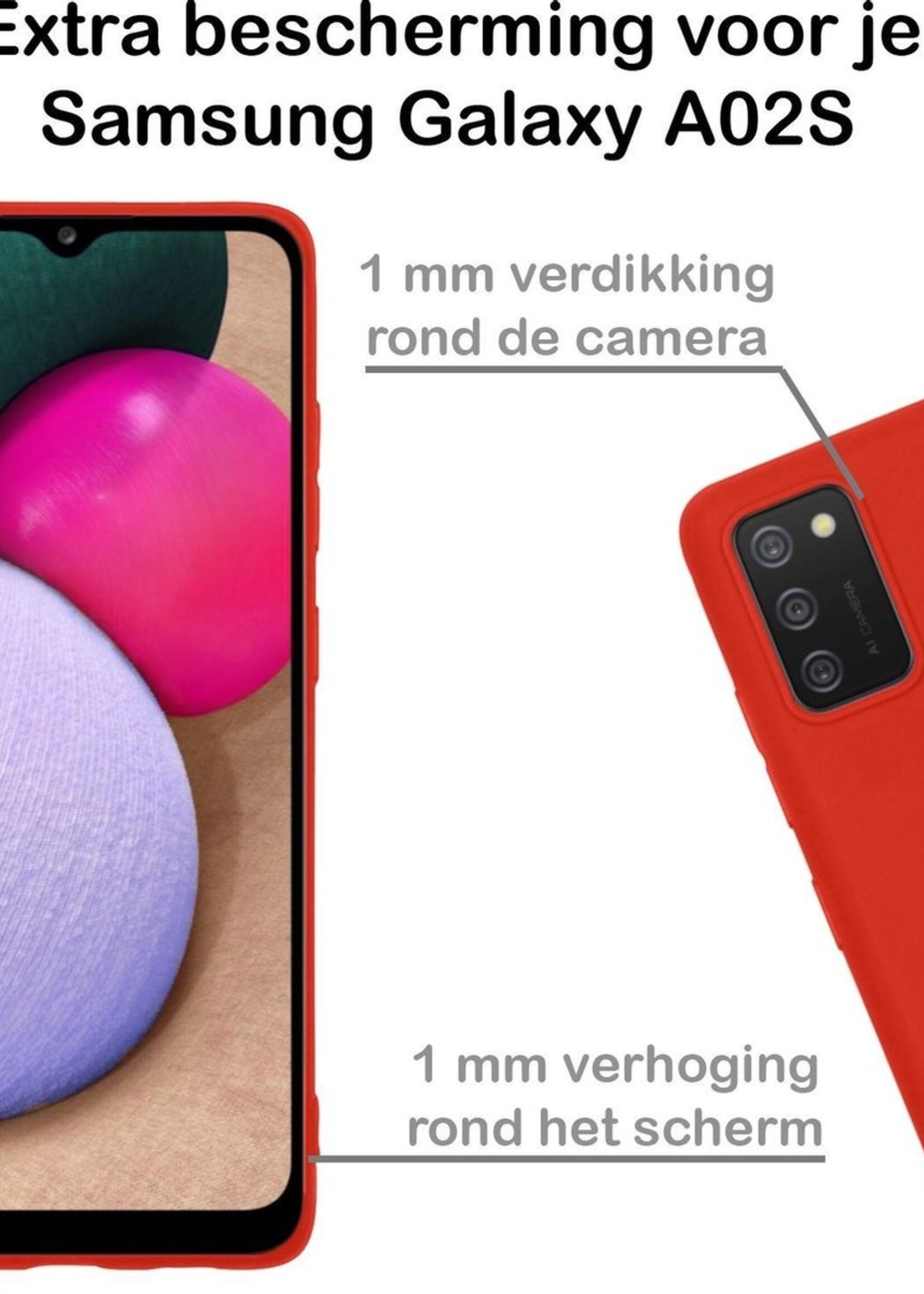 BTH Hoesje Geschikt voor Samsung A02s Hoesje Siliconen Case Hoes Met 2x Screenprotector - Hoes Geschikt voor Samsung Galaxy A02s Hoes Cover Case - Rood