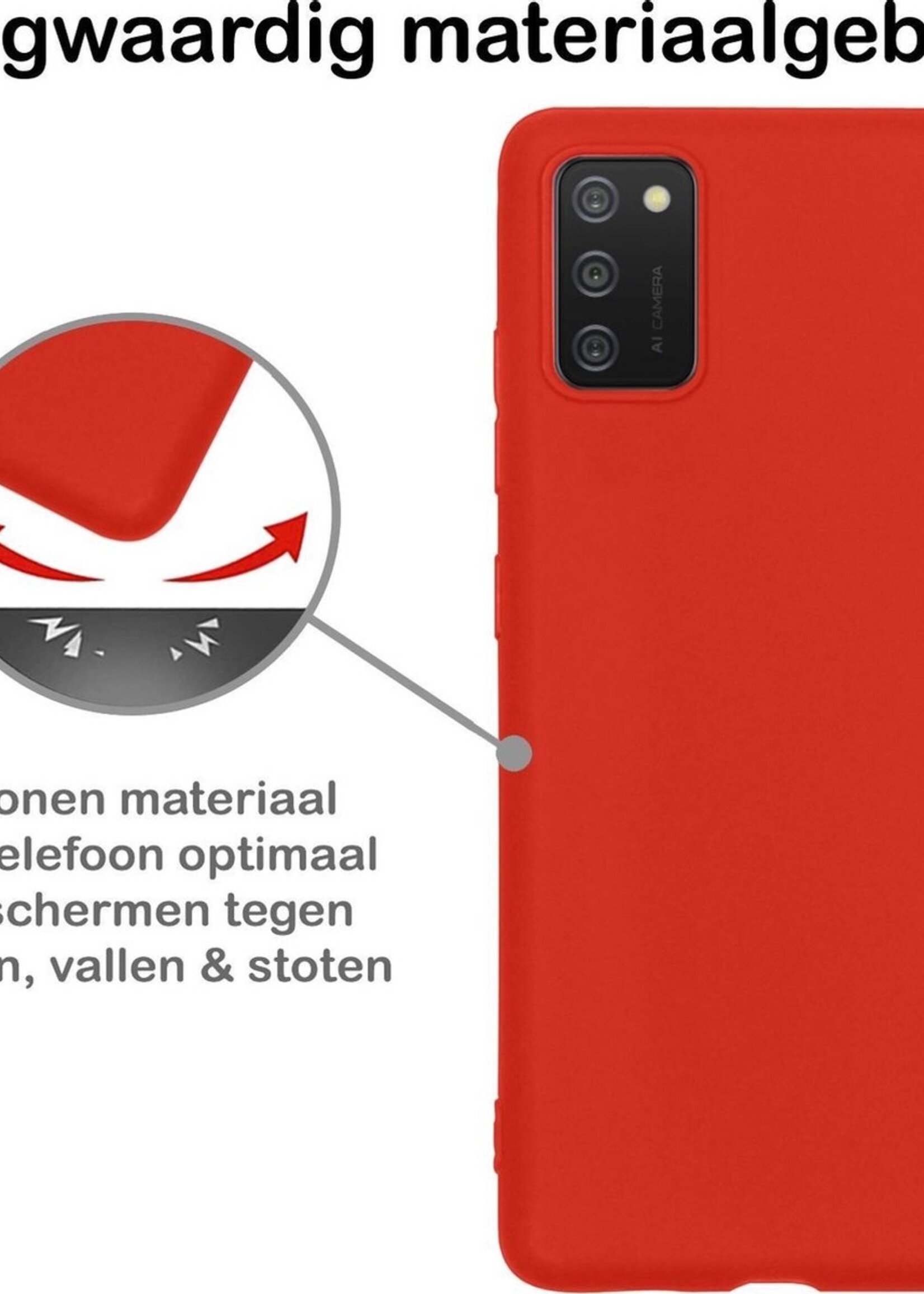BTH Hoesje Geschikt voor Samsung A02s Hoesje Siliconen Case Hoes Met 2x Screenprotector - Hoes Geschikt voor Samsung Galaxy A02s Hoes Cover Case - Rood