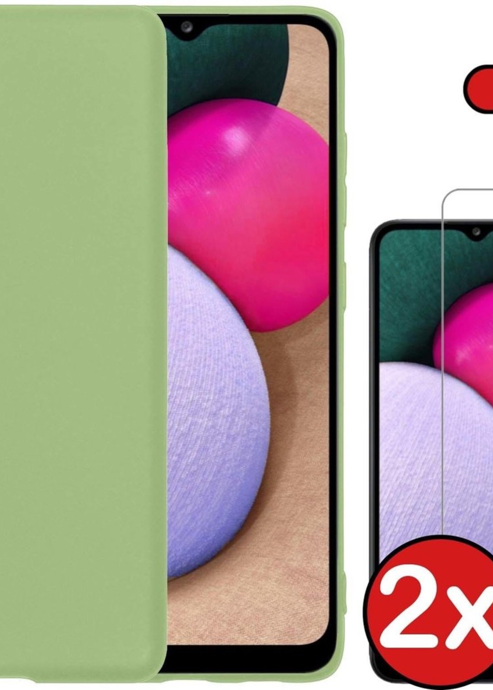 BTH Hoesje Geschikt voor Samsung A02s Hoesje Siliconen Case Hoes Met 2x Screenprotector - Hoes Geschikt voor Samsung Galaxy A02s Hoes Cover Case - Groen