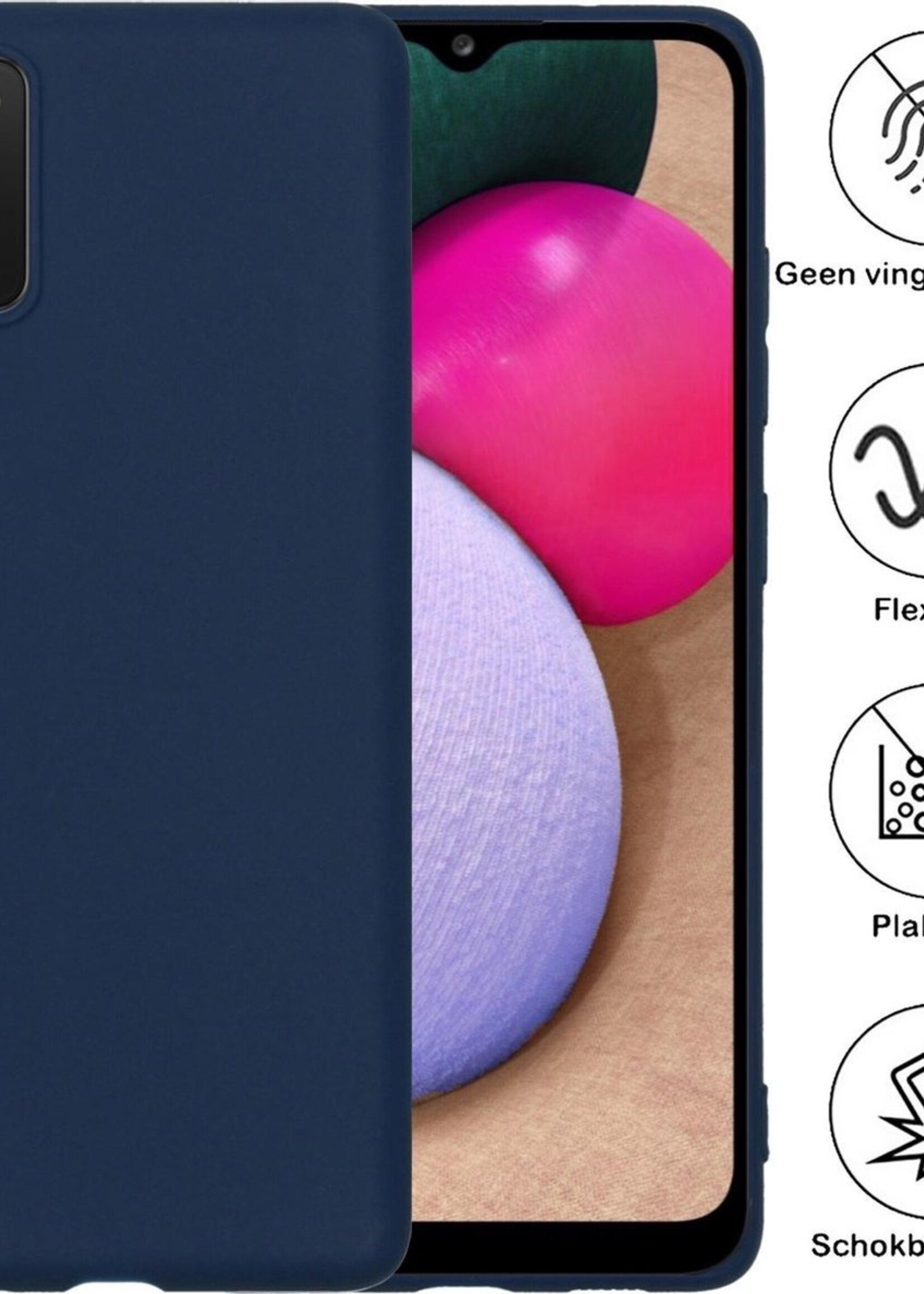 BTH Hoesje Geschikt voor Samsung A02s Hoesje Siliconen Case Hoes Met 2x Screenprotector - Hoes Geschikt voor Samsung Galaxy A02s Hoes Cover Case - Donkerblauw