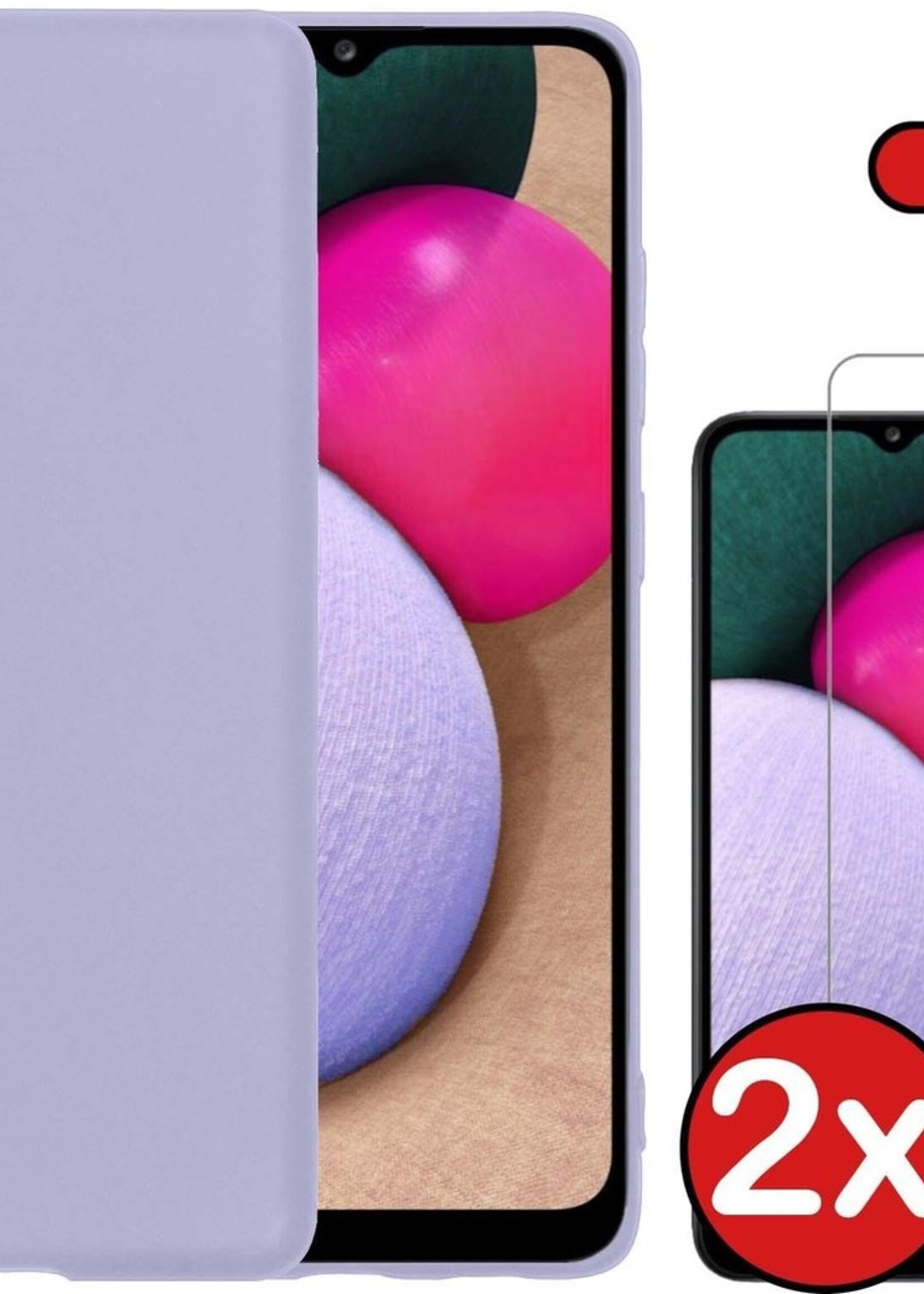 BTH Hoesje Geschikt voor Samsung A02s Hoesje Siliconen Case Hoes Met 2x Screenprotector - Hoes Geschikt voor Samsung Galaxy A02s Hoes Cover Case - Lila