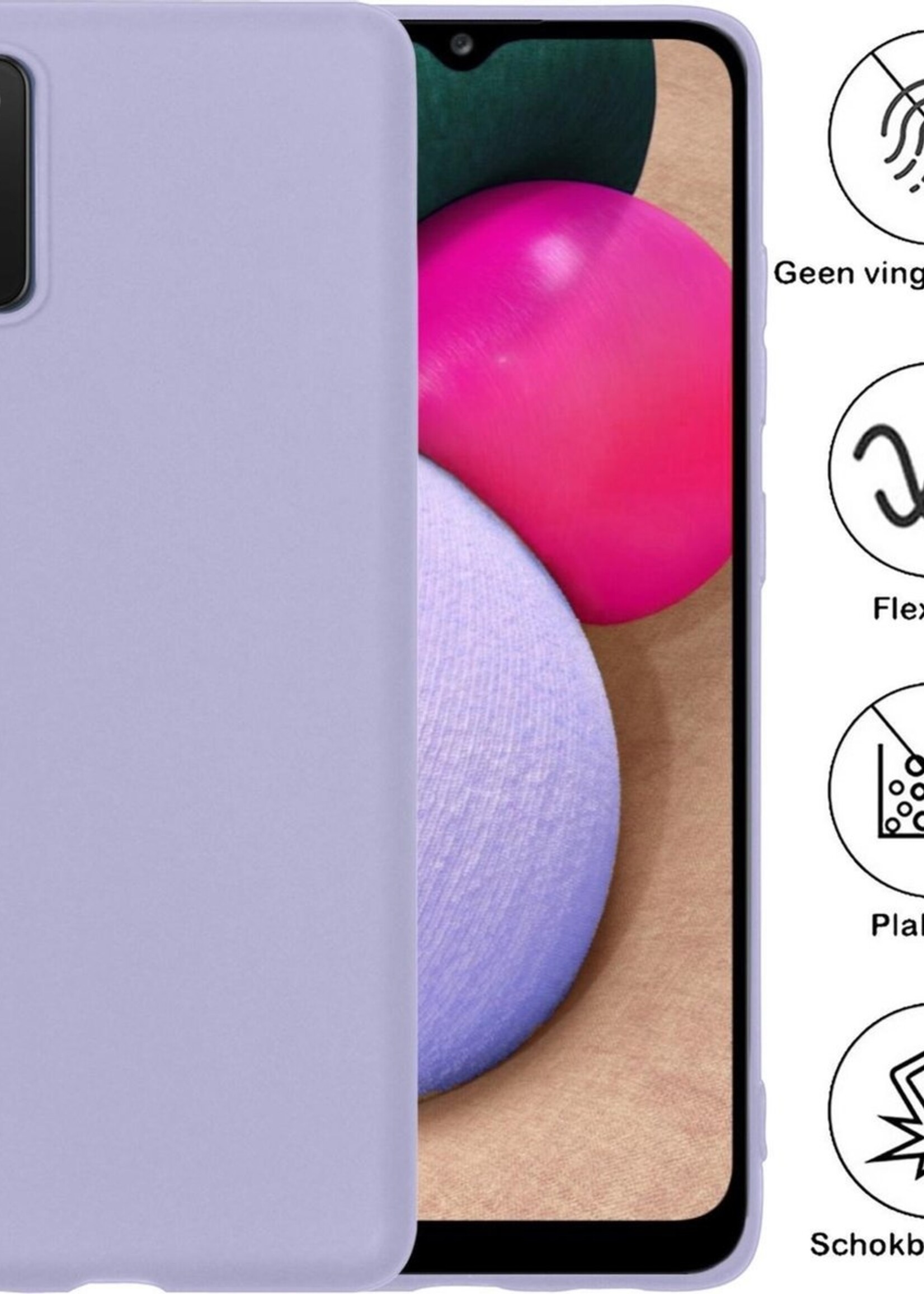 BTH Hoesje Geschikt voor Samsung A02s Hoesje Siliconen Case Hoes Met 2x Screenprotector - Hoes Geschikt voor Samsung Galaxy A02s Hoes Cover Case - Lila