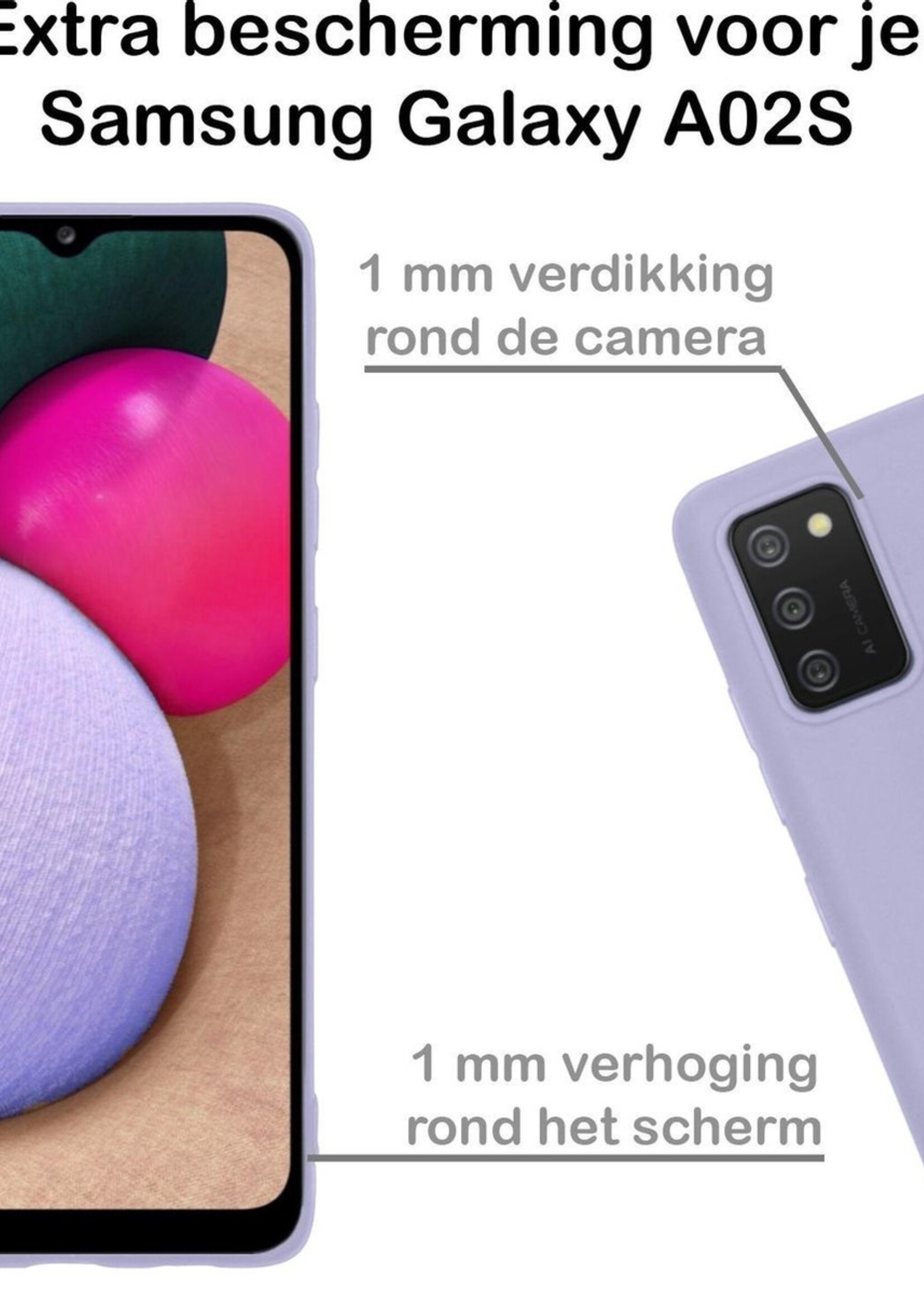 BTH Hoesje Geschikt voor Samsung A02s Hoesje Siliconen Case Hoes Met 2x Screenprotector - Hoes Geschikt voor Samsung Galaxy A02s Hoes Cover Case - Lila