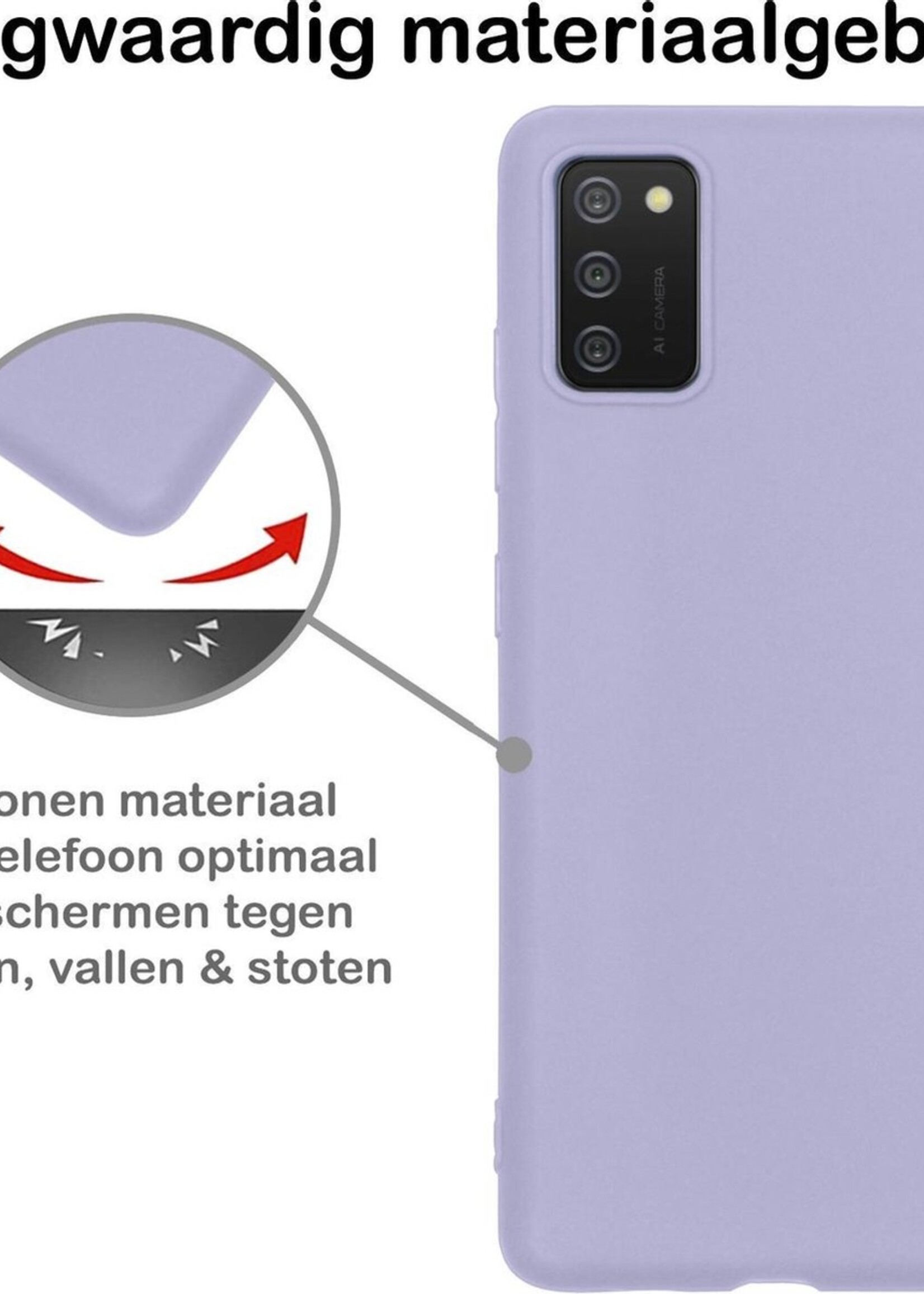 BTH Hoesje Geschikt voor Samsung A02s Hoesje Siliconen Case Hoes Met 2x Screenprotector - Hoes Geschikt voor Samsung Galaxy A02s Hoes Cover Case - Lila