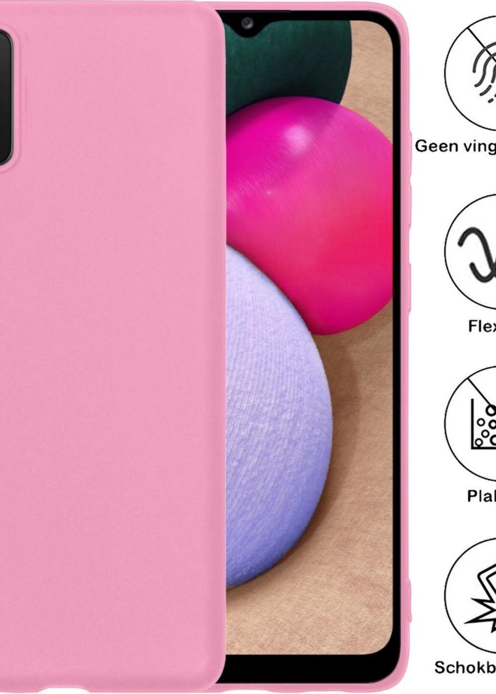 BTH Hoesje Geschikt voor Samsung A02s Hoesje Siliconen Case Hoes Met 2x Screenprotector - Hoes Geschikt voor Samsung Galaxy A02s Hoes Cover Case - Lichtroze