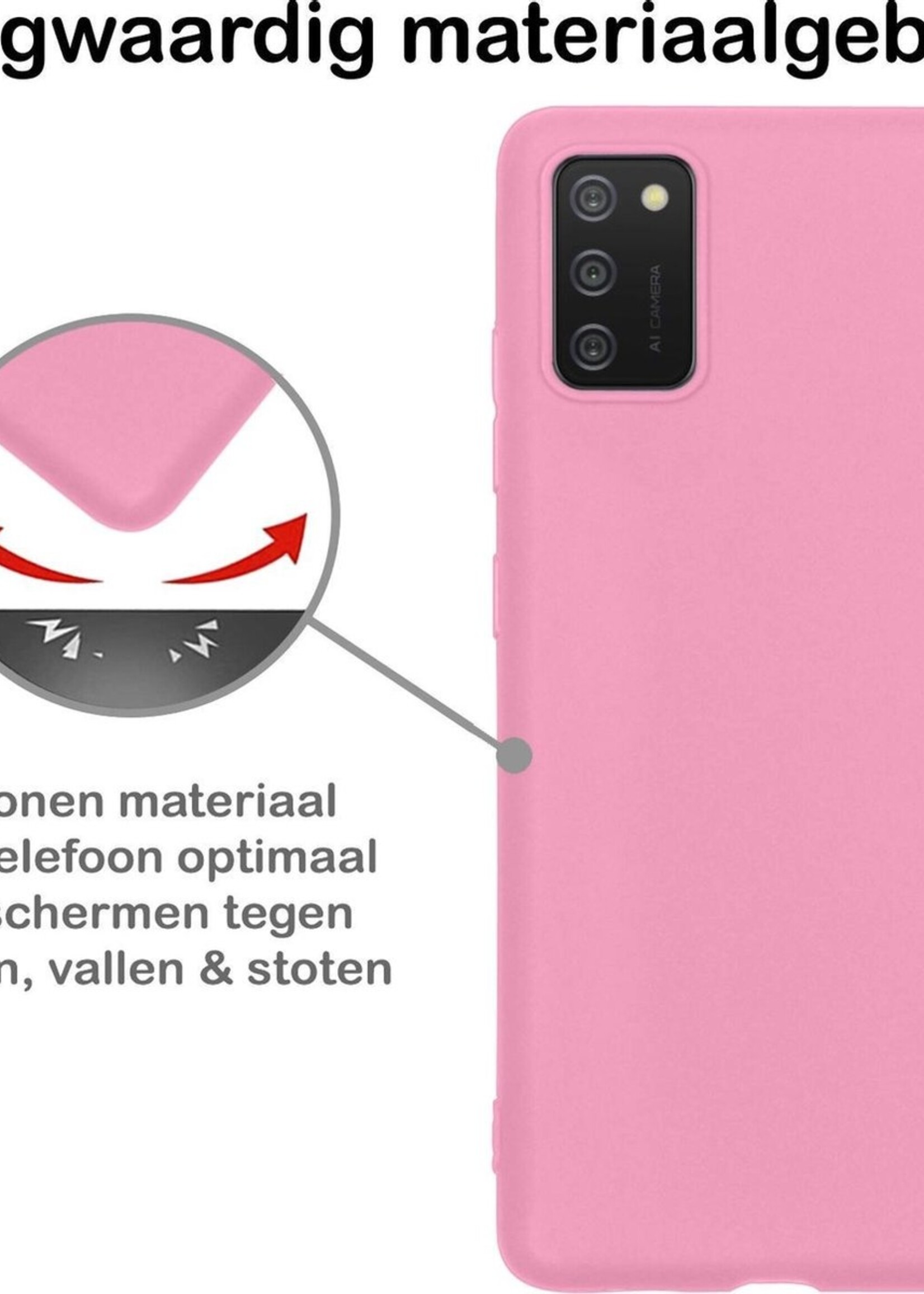 BTH Hoesje Geschikt voor Samsung A02s Hoesje Siliconen Case Hoes Met 2x Screenprotector - Hoes Geschikt voor Samsung Galaxy A02s Hoes Cover Case - Lichtroze