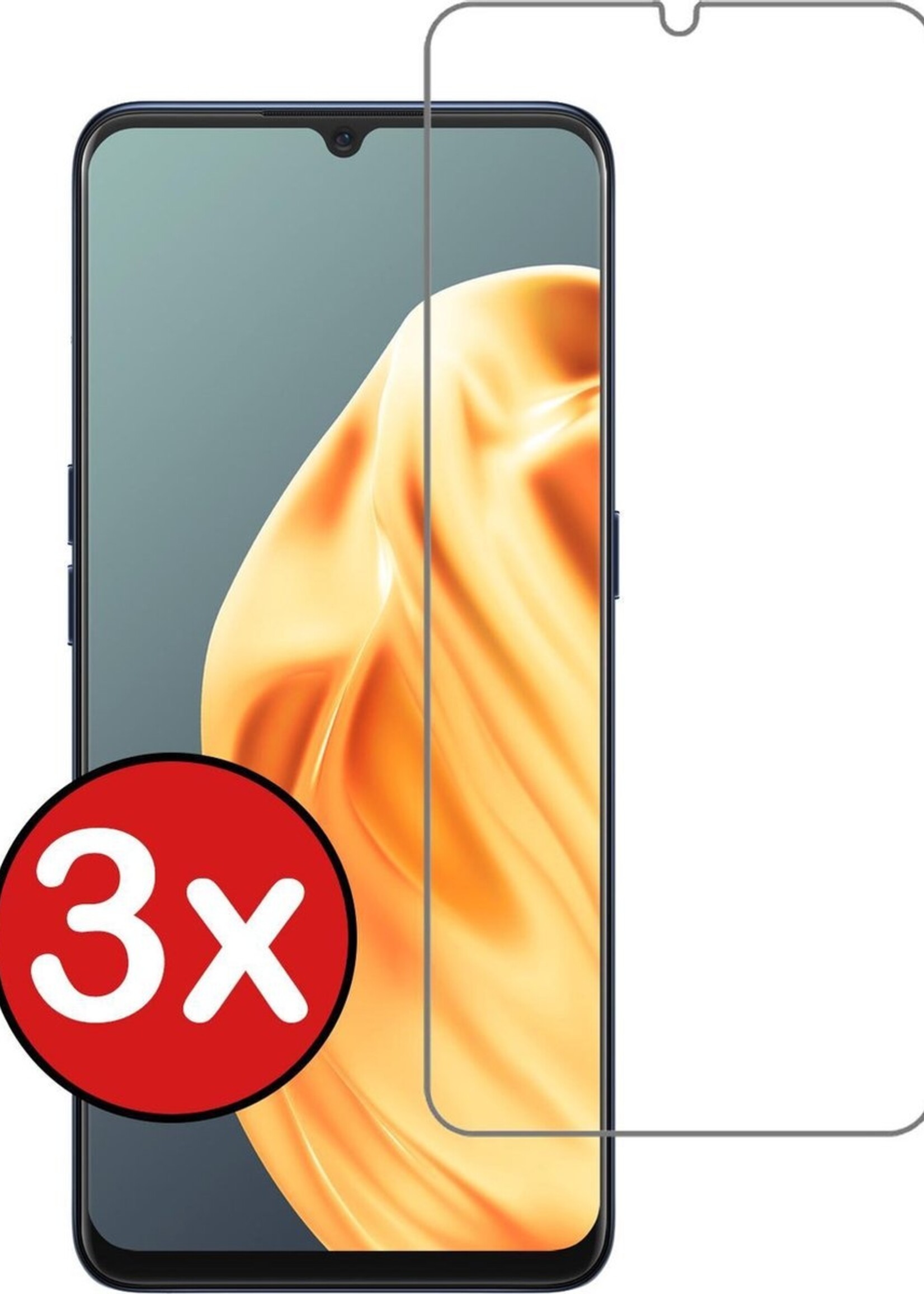 BTH Screenprotector Geschikt voor OPPO A91 Screenprotector Glas Gehard Tempered Glass - Screenprotector Geschikt voor OPPO A91 Screen Protector Screen Cover - 3 PACK