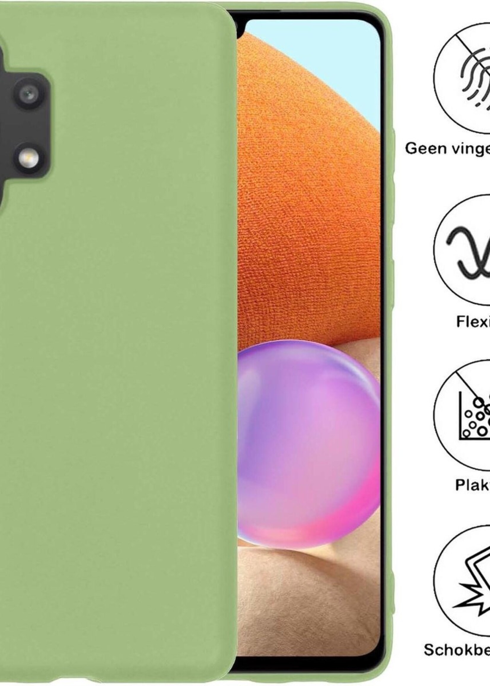 BTH Hoesje Geschikt voor Samsung A32 5G Hoesje Siliconen Case Hoes Met Screenprotector - Hoes Geschikt voor Samsung Galaxy A32 5G Hoes Cover Case - Groen
