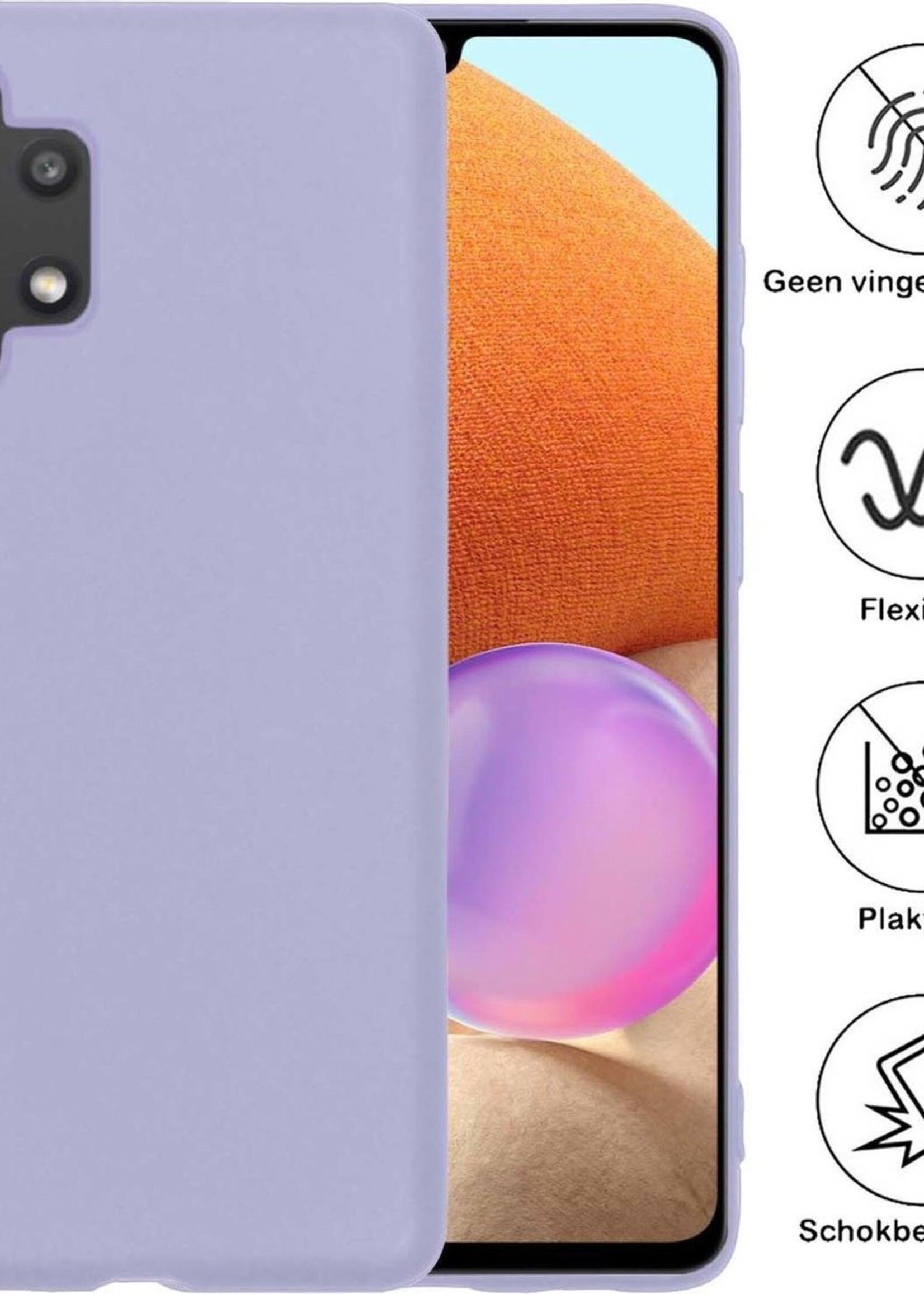 BTH Hoesje Geschikt voor Samsung A32 5G Hoesje Siliconen Case Hoes Met Screenprotector - Hoes Geschikt voor Samsung Galaxy A32 5G Hoes Cover Case - Lila