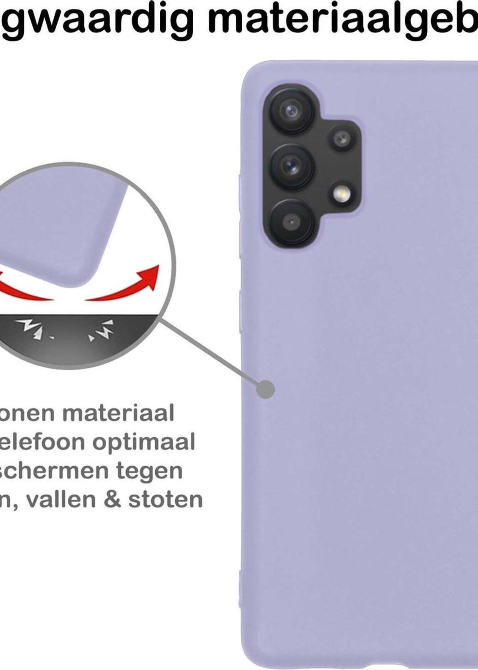 BTH Hoesje Geschikt voor Samsung A32 5G Hoesje Siliconen Case Hoes Met Screenprotector - Hoes Geschikt voor Samsung Galaxy A32 5G Hoes Cover Case - Lila