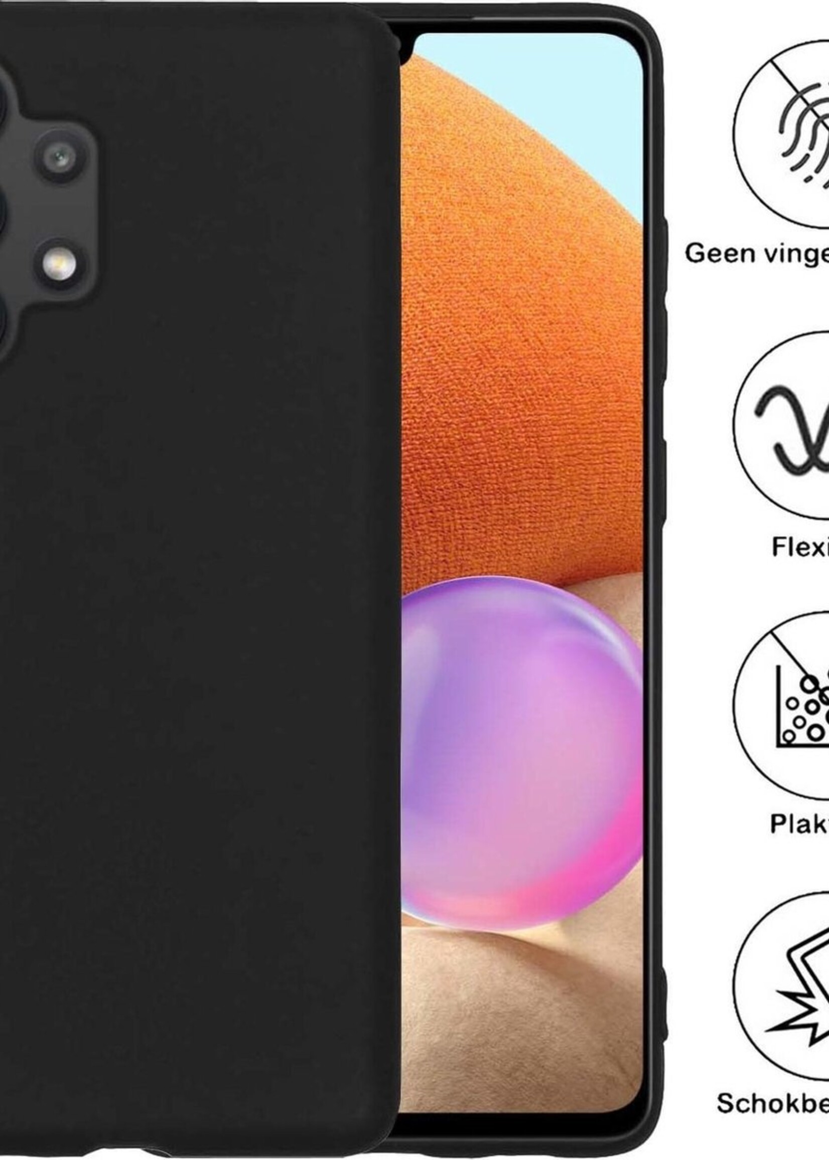 BTH Hoesje Geschikt voor Samsung A32 5G Hoesje Siliconen Case Hoes Met 2x Screenprotector - Hoes Geschikt voor Samsung Galaxy A32 5G Hoes Cover Case - Zwart