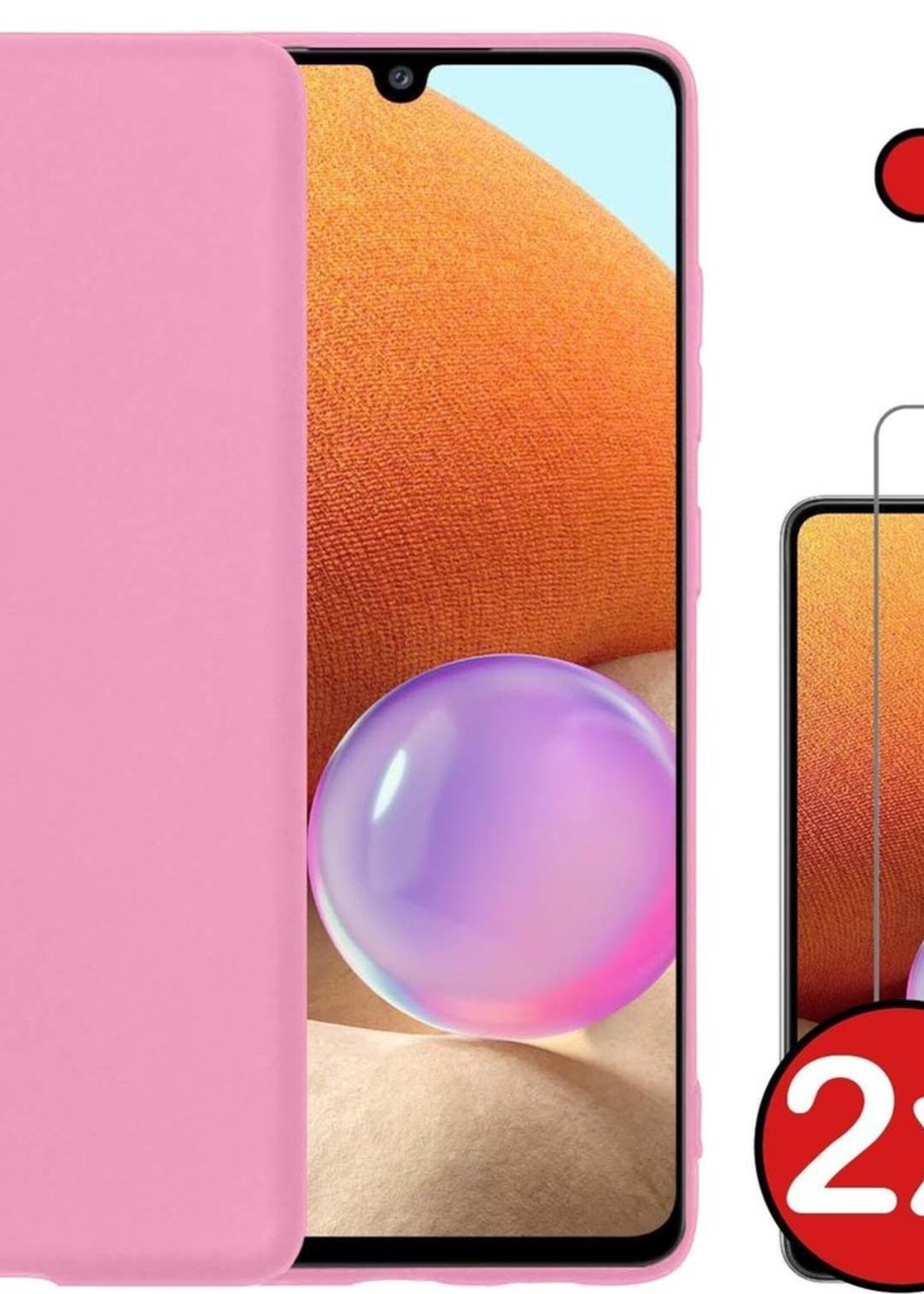 BTH Hoesje Geschikt voor Samsung A32 5G Hoesje Siliconen Case Hoes Met 2x Screenprotector - Hoes Geschikt voor Samsung Galaxy A32 5G Hoes Cover Case - Lichtroze