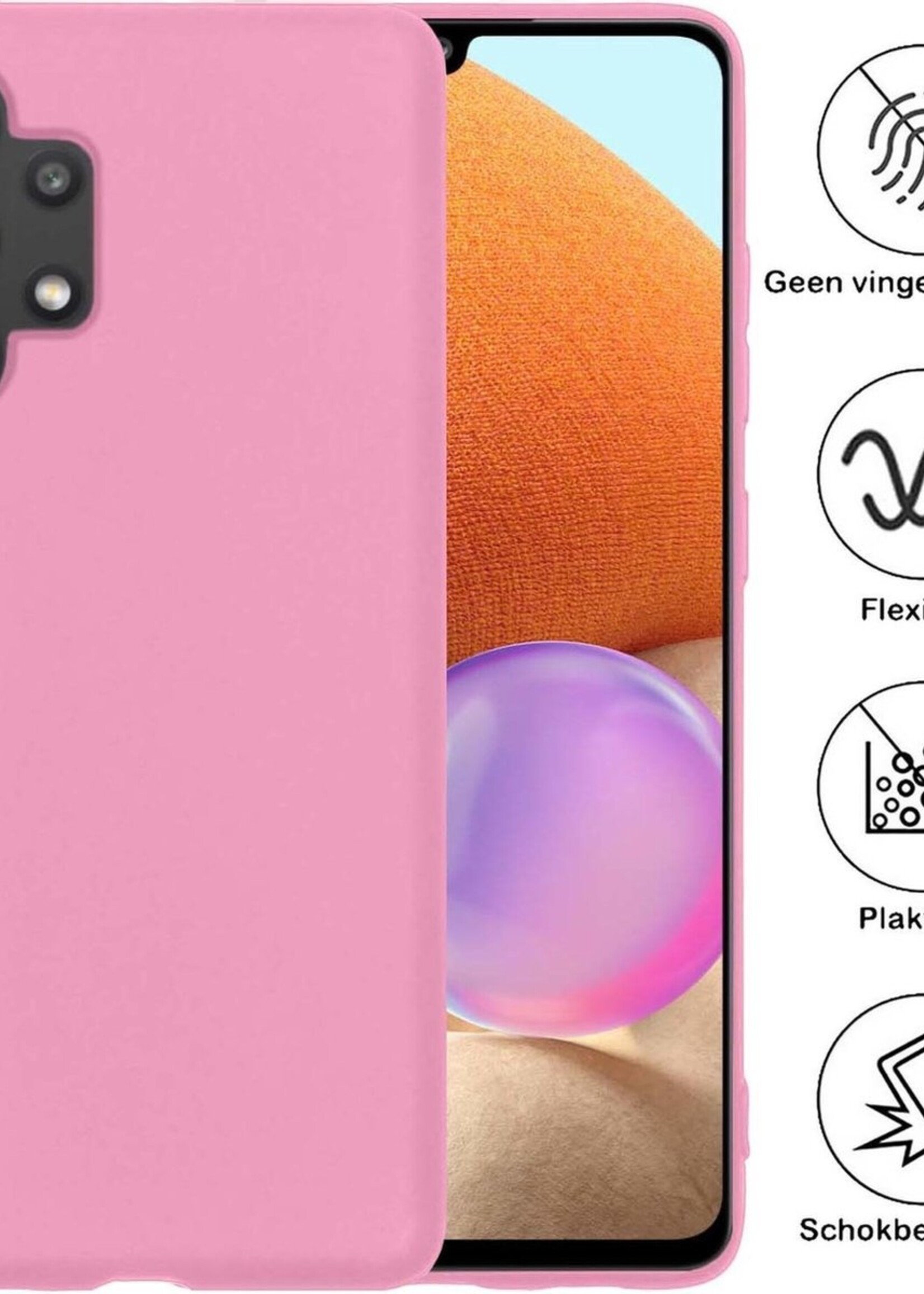 BTH Hoesje Geschikt voor Samsung A32 5G Hoesje Siliconen Case Hoes Met 2x Screenprotector - Hoes Geschikt voor Samsung Galaxy A32 5G Hoes Cover Case - Lichtroze