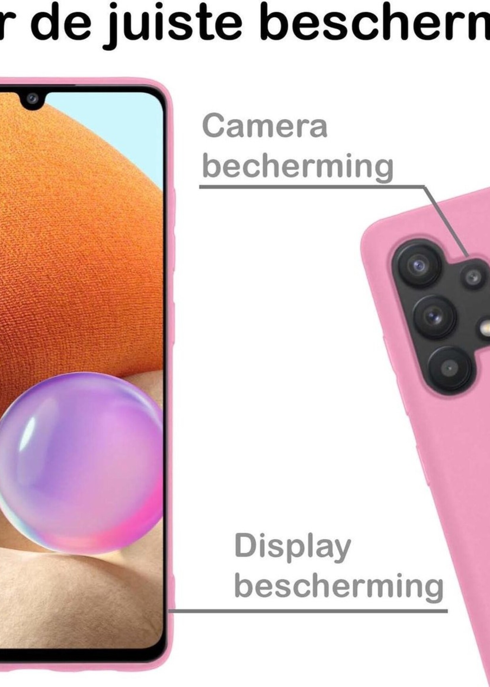 BTH Hoesje Geschikt voor Samsung A32 5G Hoesje Siliconen Case Hoes Met 2x Screenprotector - Hoes Geschikt voor Samsung Galaxy A32 5G Hoes Cover Case - Lichtroze