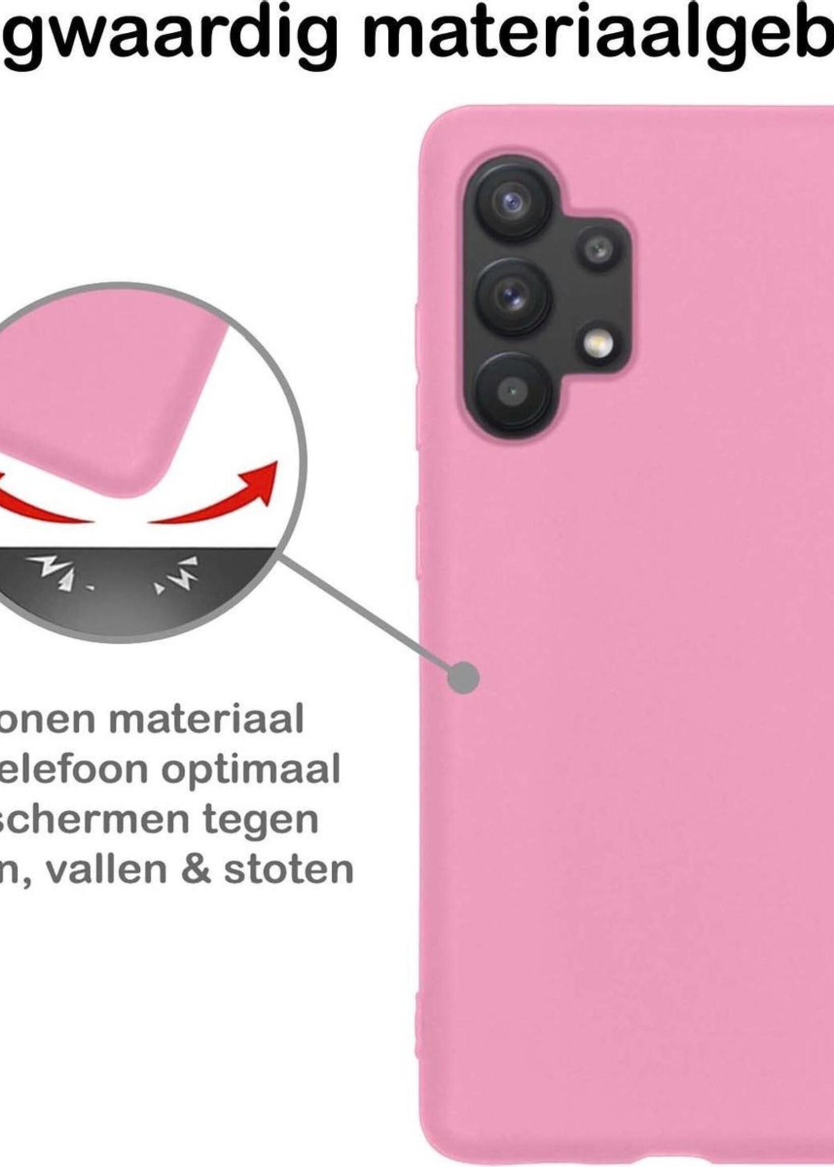 BTH Hoesje Geschikt voor Samsung A32 5G Hoesje Siliconen Case Hoes Met 2x Screenprotector - Hoes Geschikt voor Samsung Galaxy A32 5G Hoes Cover Case - Lichtroze