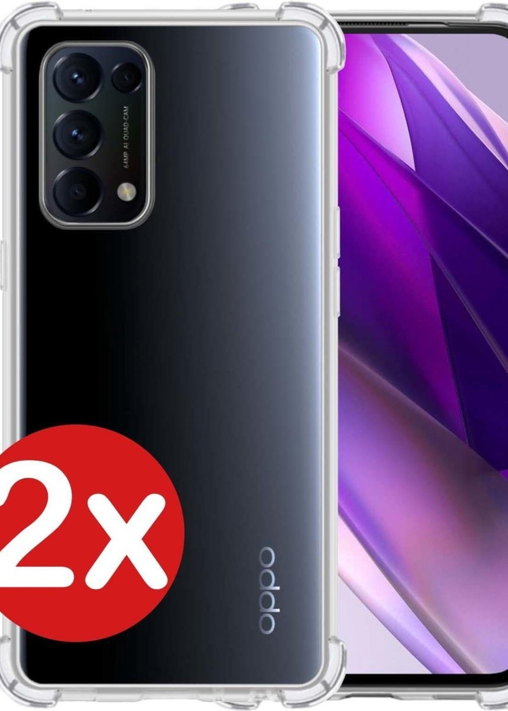 BTH Hoesje Geschikt voor OPPO Find X3 Lite Hoesje Siliconen Shock Proof Case Hoes - Hoes Geschikt voor OPPO X3 Lite Hoes Cover Case Shockproof - Transparant - 2 PACK