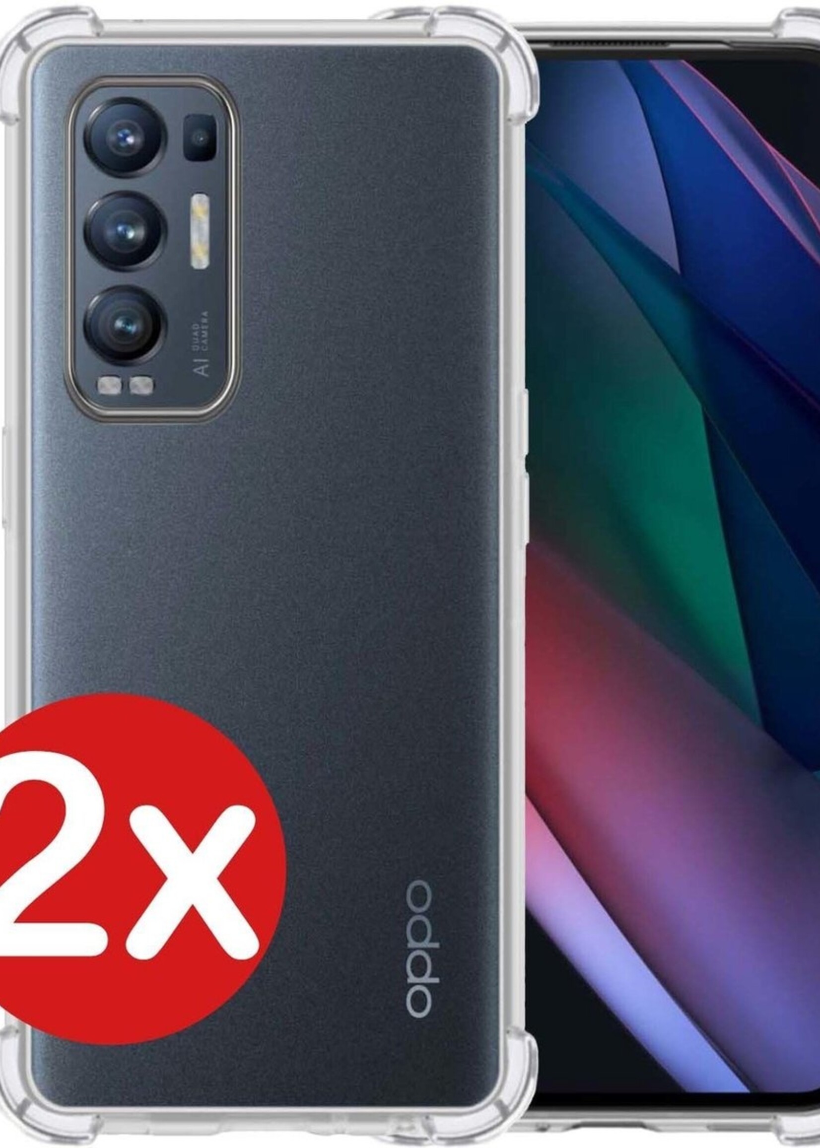 BTH Hoesje Geschikt voor OPPO Find X3 Neo Hoesje Siliconen Shock Proof Case Hoes - Hoes Geschikt voor OPPO X3 Neo Hoes Cover Case Shockproof - Transparant - 2 PACK